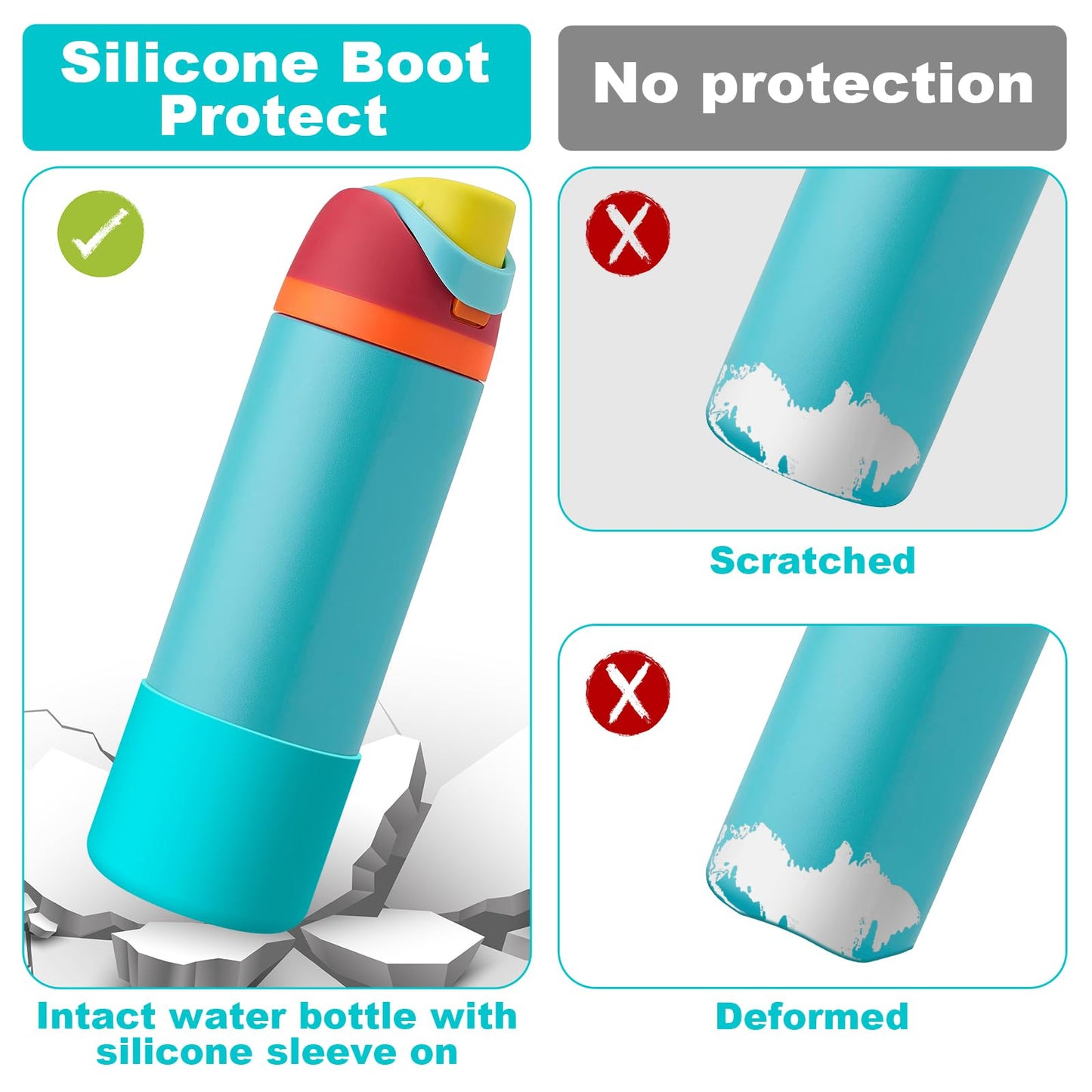 2PCS Silicone Water Bottle Boot for Owala 24 Oz, Alwenid Anti-Slip Protective Sleeve Bottom Bumper Protector for FreeSip, Twist, and Flip Stainless Steel Water Bottles (Blue)