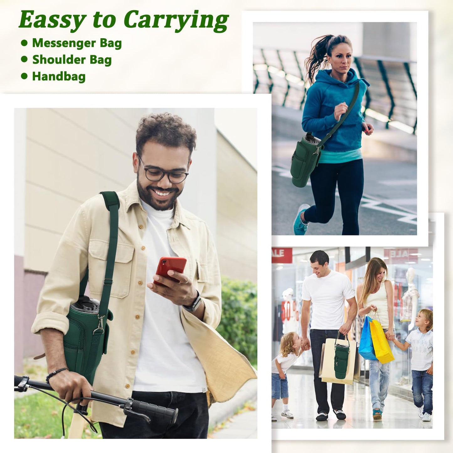 Water Bottle Carrier Bag with Phone Pocket Compatible with Stanley/Meoky 40 oz Tumbler with Handle,Neoprene Water Bottle Holder Pouch with Adjustable Strap Compatible with Stanley Cup Accessories