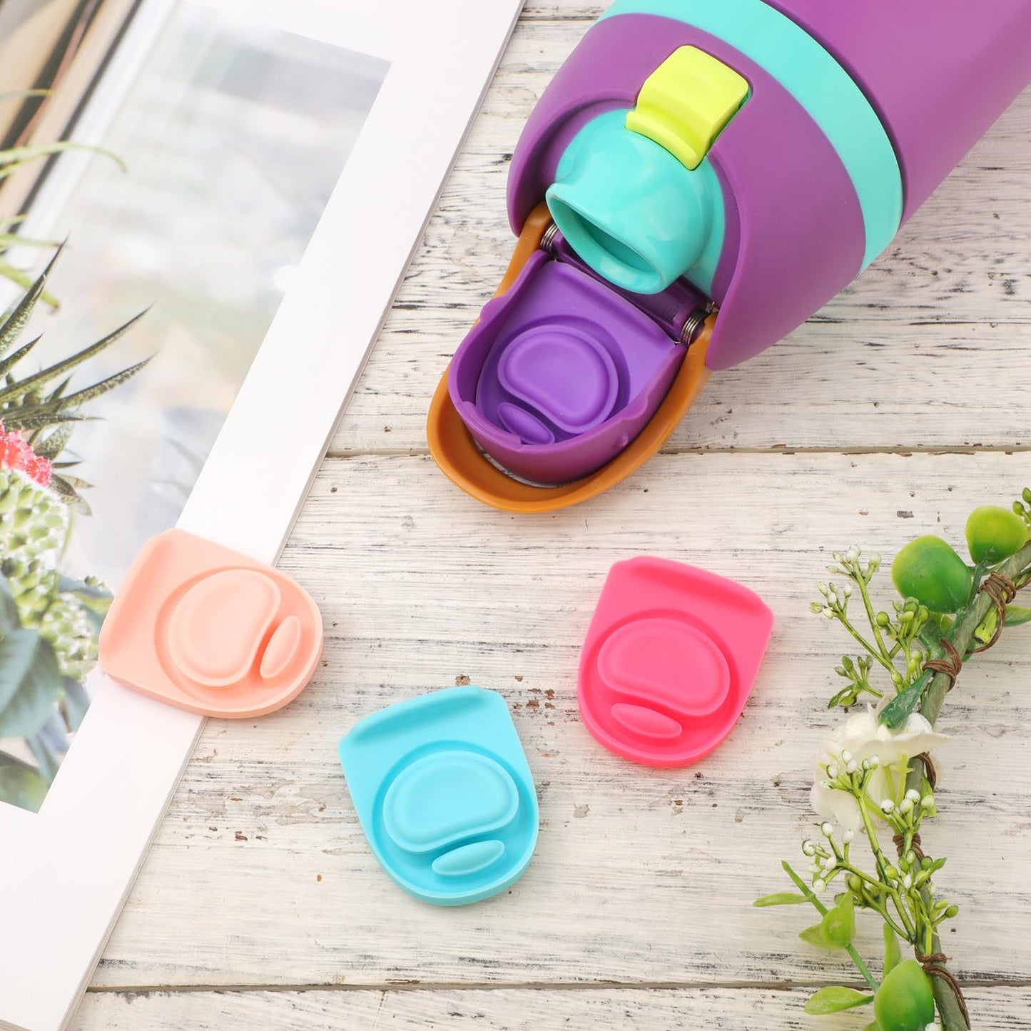 4pcs Replacement Stopper Compatible with Owala FreeSip 24oz 32oz, Water Bottle Top Lid Gasket for Owala 19/24/32/40oz Seal Bottle Cap Mouth Stopper Part Silicone Plug Accessories BPA-Free (Colorful)