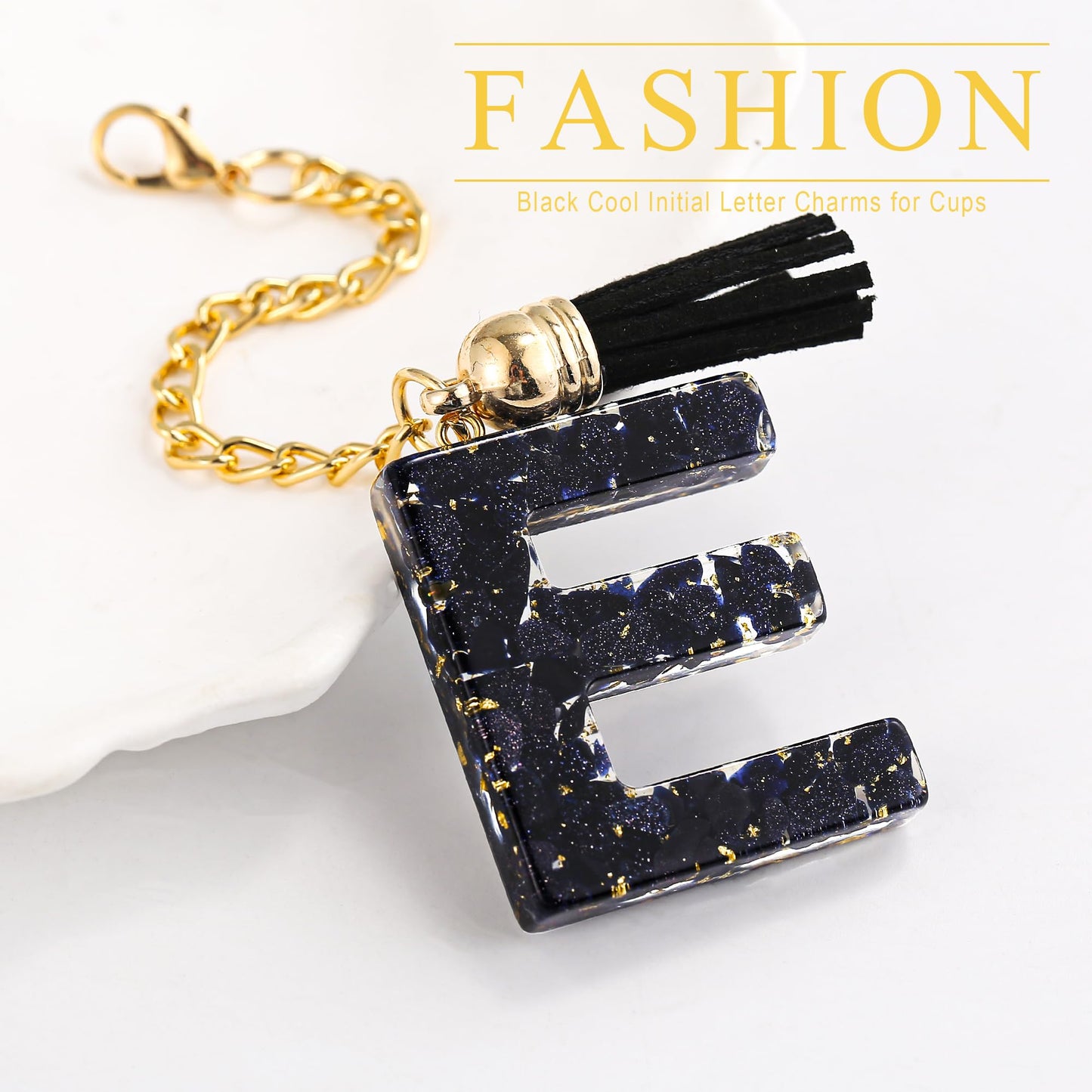 Letter Charm Accessories for Stanley Cup 1 PCS Cute Initial Keychain Handle Charm for Stanley Tumbler for Women Black Letter E