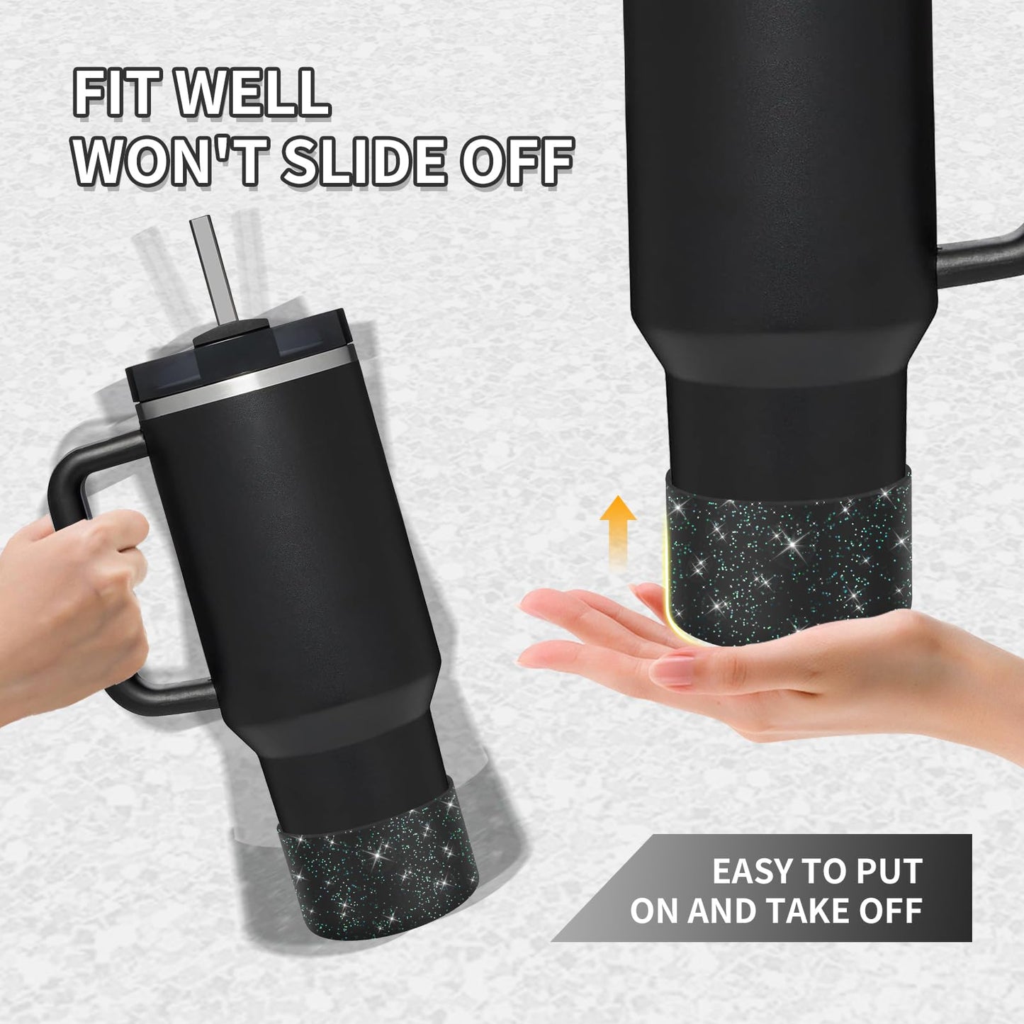 WUQID 2 Pack Bling Silicone Boot Compatible with Stanley Quencher Adventure 40oz & Stanley IceFlow 20oz 30oz, Reduces Dents Protective Silicone Water Bottle Bottom Cover Sleeve