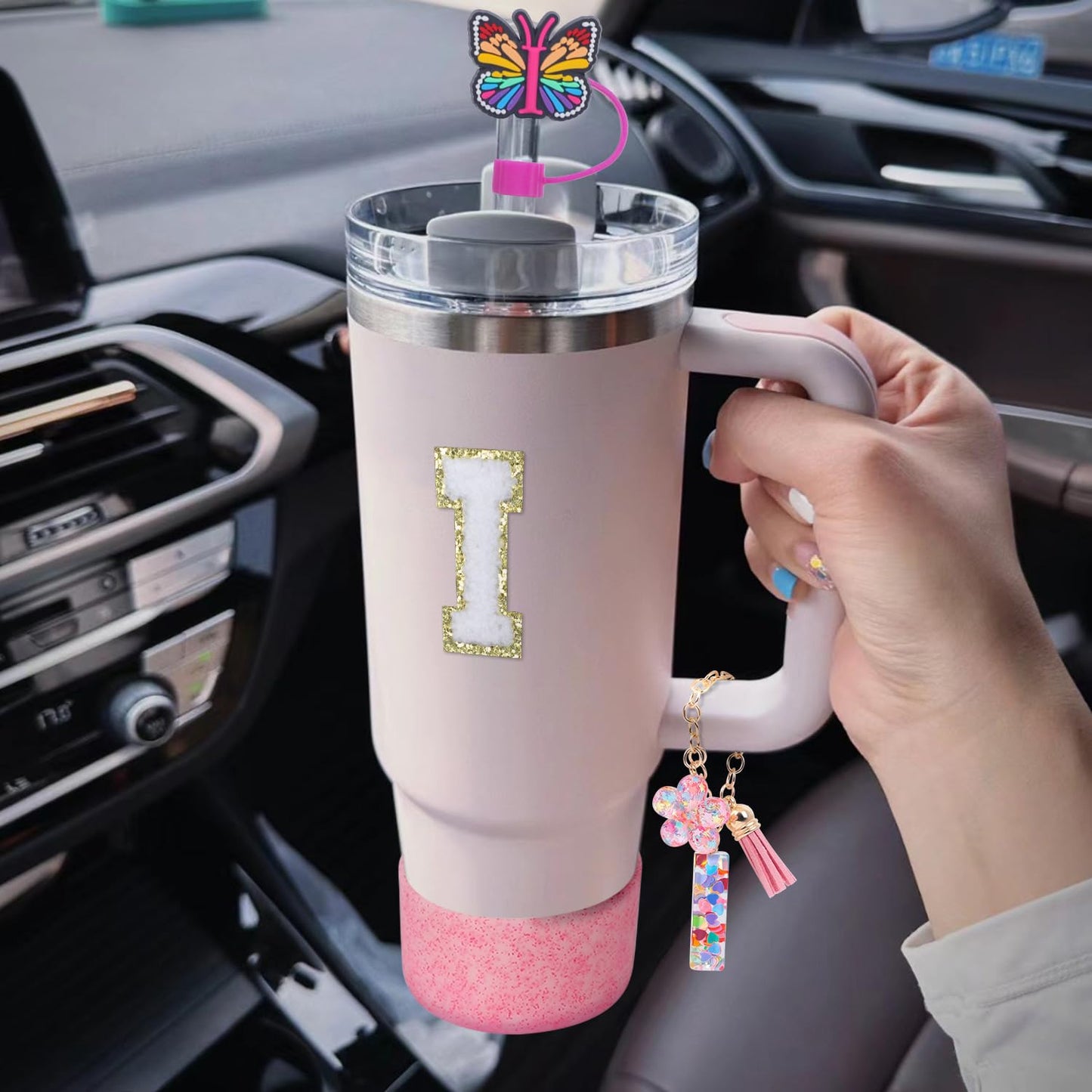 LA KEN DU Use for Stanley Cup Accessories Charms 40oz 30oz,Compatible with Stanley Cup Letter Charms for Handle Silicone Boot,Straw Cover Topper & Sticker(I)