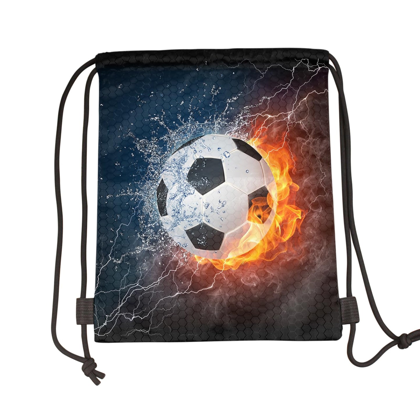 Zautey Soccer Drawstring Bag Fire Water Enveloped Sport Soccer Backpack Bag Sports Drawstring Sackpack String Bag for Men Women