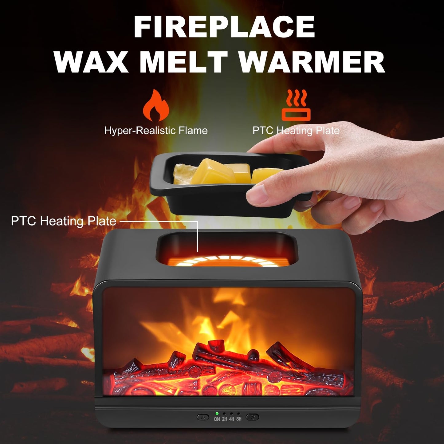JOYOLO Flame Fireplace Wax Melt Warmer,Scentsy Wax Warmer with Timer, Electric Wax Warmer for Scented Wax with PTC Heating Plate, Wax Burner for Women Gifts & Home Decor(Black)