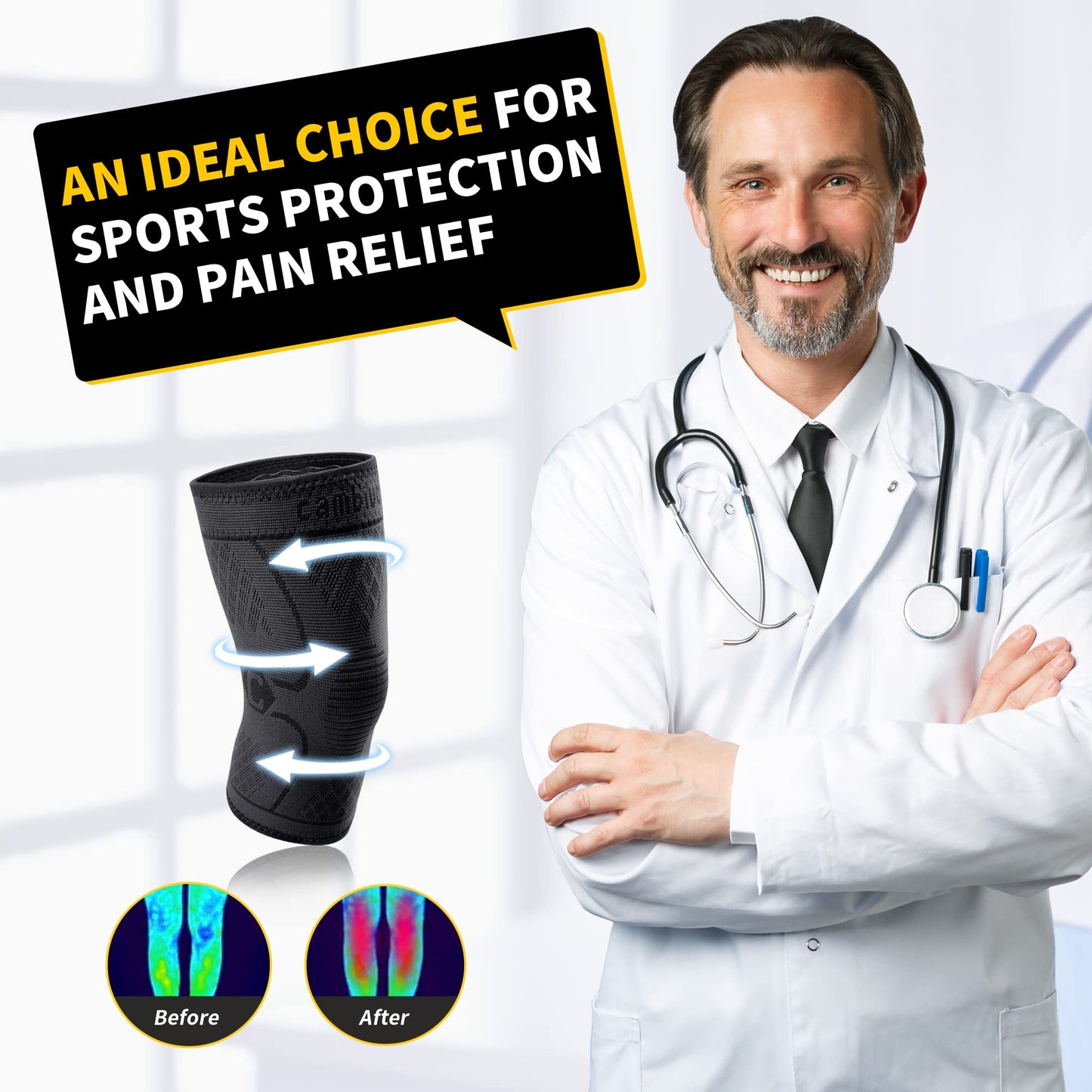 CAMBIVO Knee Brace Support(2 Pack), Knee Compression Sleeve for Running, Hiking, Basketball, Arthritis, ACL, Meniscus Tear, Knee Pain Relief and Injury Recovery (Upgrade-Black,XXX-Large)