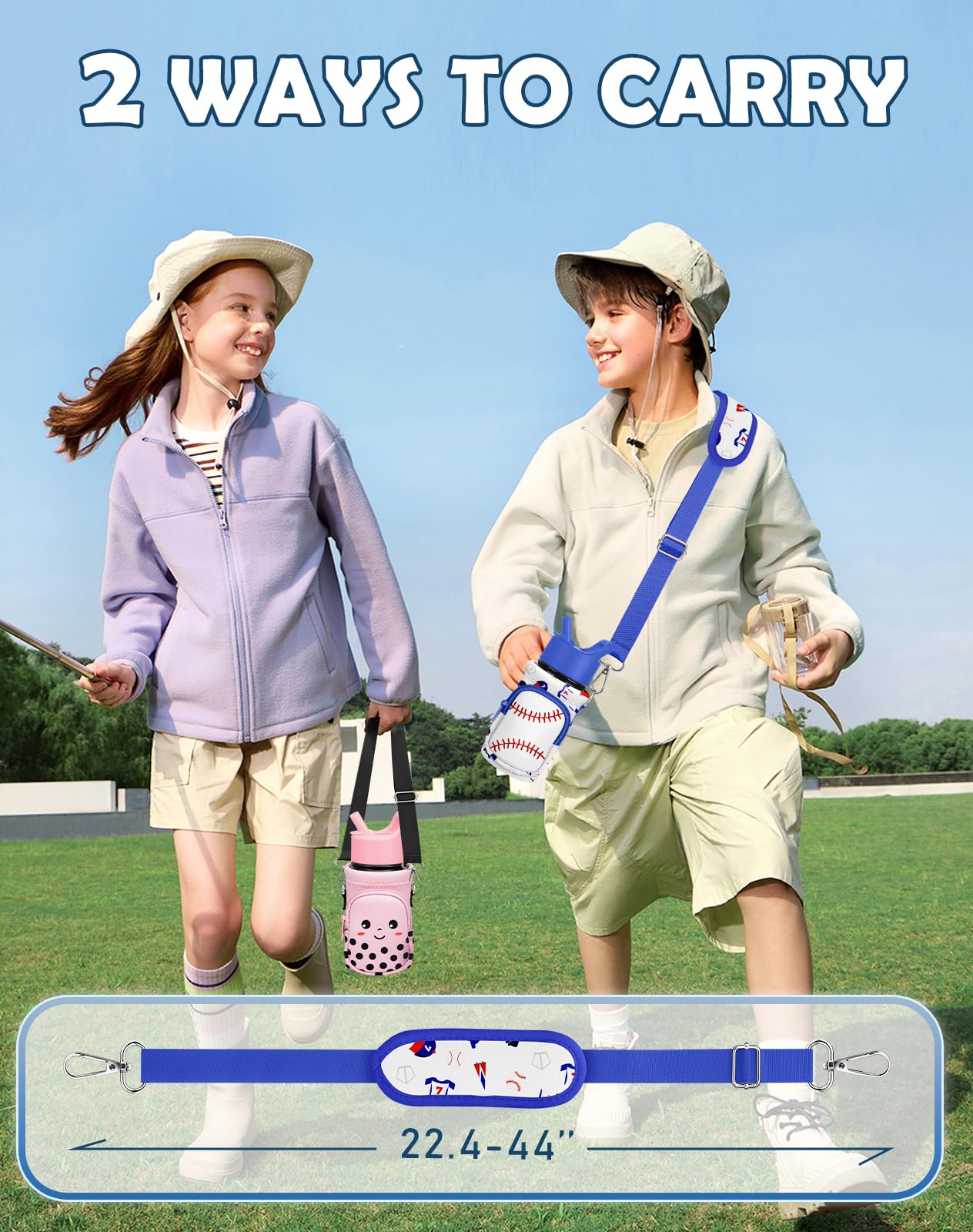 Miss Adola Water Bottle Carrier with Strap Cartoon Water Bottle Bags Holder for Kids Boys Girls Neoprene Insulated Bottle Bag for 10/12/14/16/18Oz Stainless Steel Glass Bottles Sleeve, Baseball