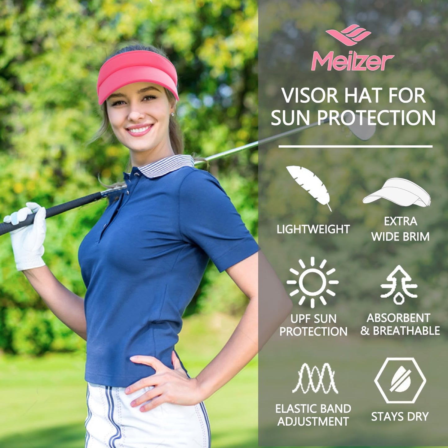 Meilzer Men/Women's Visor for Sun Protection UPF50+ Superlite Sport Hats Adjustable Empty Top Baseball Cap for Golf, Running, and Outdoor Activities Wide Brim Cap 2 Pack (Pink, Blue)
