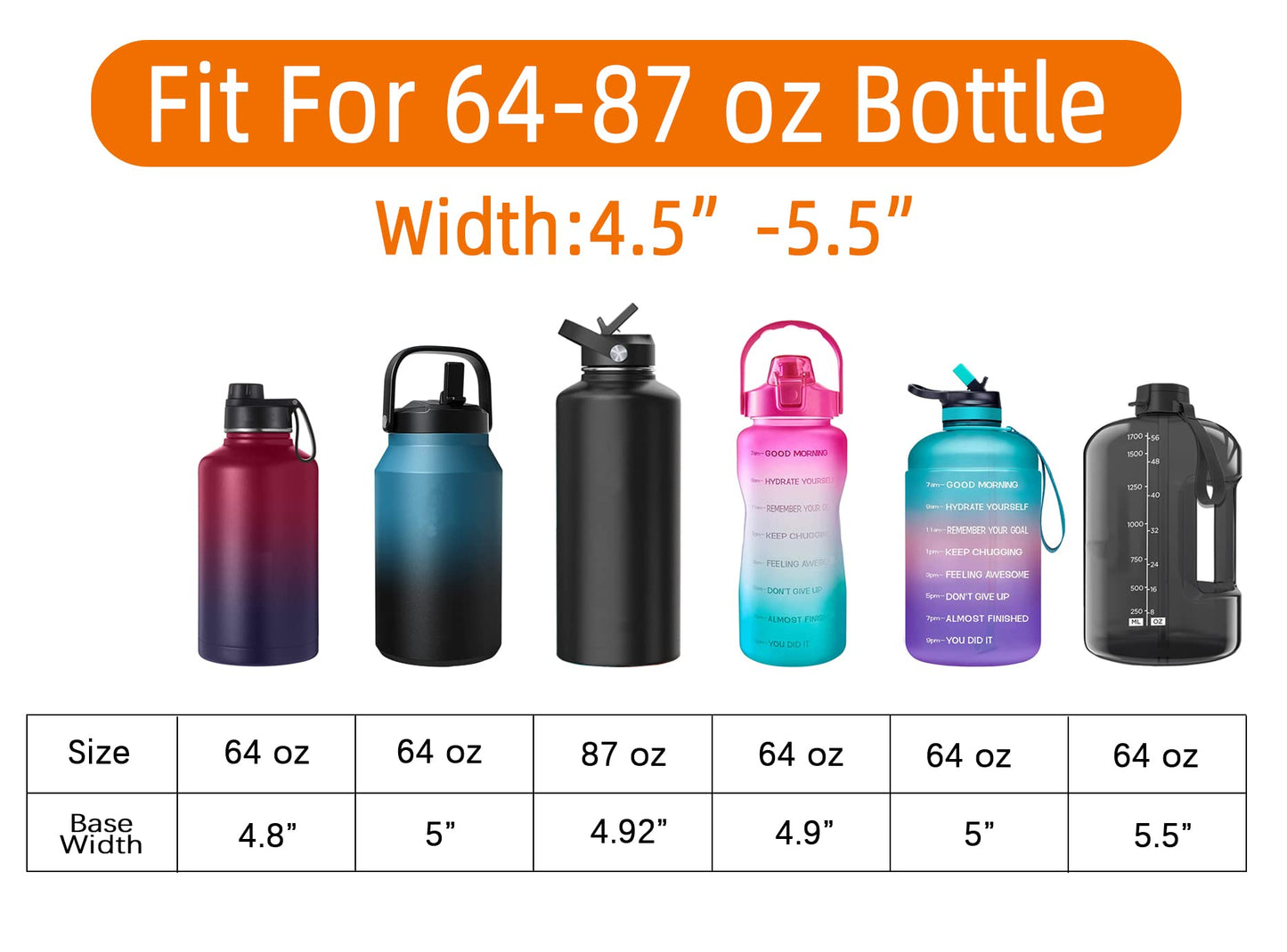 AceTreker 64 oz /87 oz/128 oz Neoprene Water Bottle Sleeve for Insulated Metal Water Jug Bottles, Carrier Sling Bag with Adjustable Shoulder Strap & Paracord Handle and 2 Pocket for Walking-Black