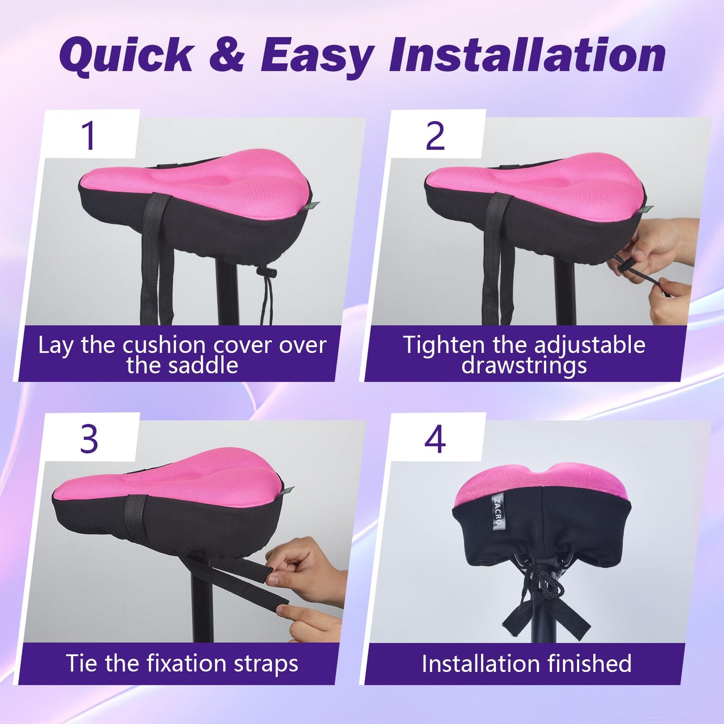 Zacro Bike Seat Cushion, Comfortable Gel Padded Bike Seat Cover, Adjustable Bicycle Cover for Men & Women, Compatible with Stationary Exercise, Mountain and Road Bicycle Seats