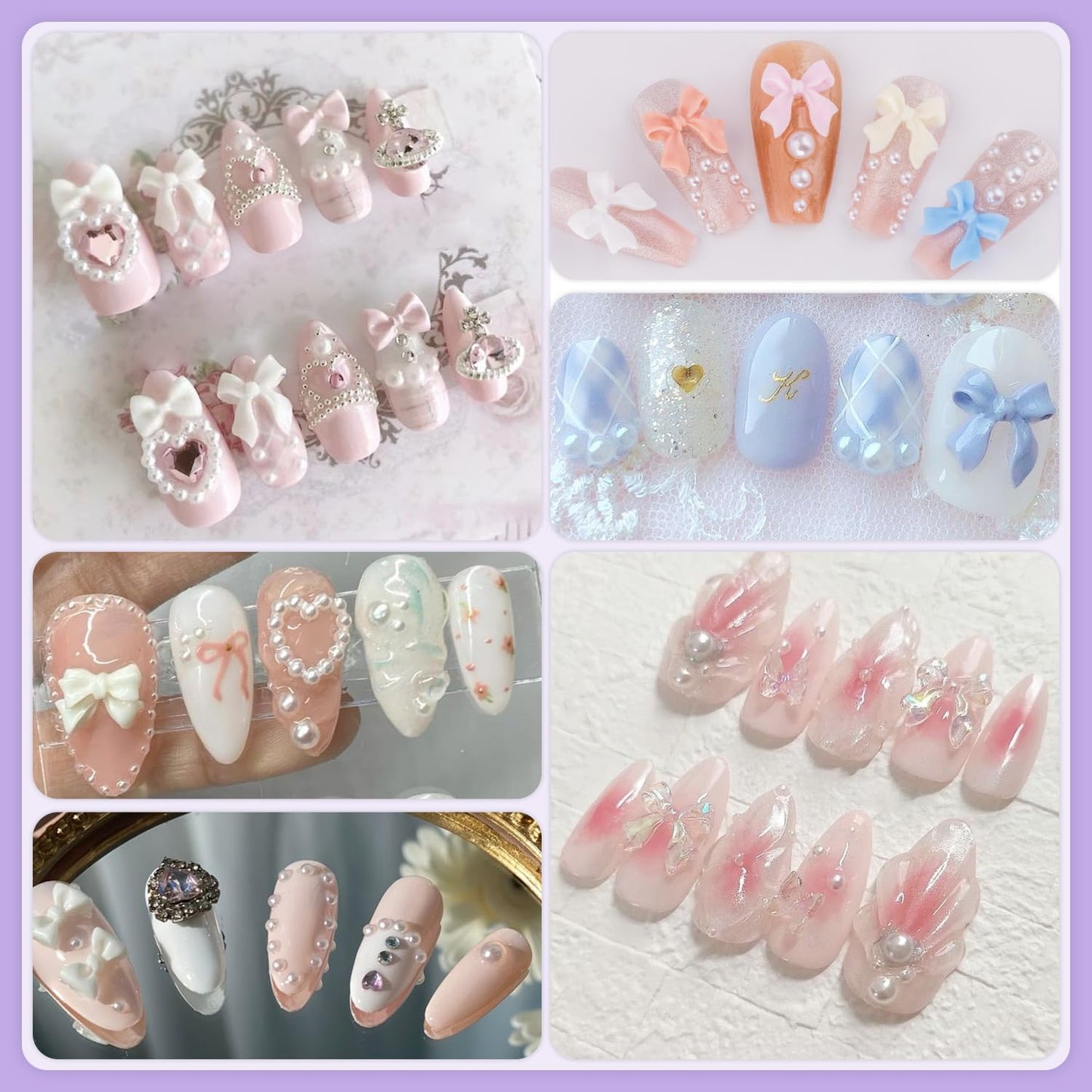 1 Box 3D Bow Charms and Flatback Pearls Set 3, 120 Pcs Cute Bow Charms for Design + 2-4mm White Pearls With Pickup Tweezer and Pencil for Nail Art Decoration