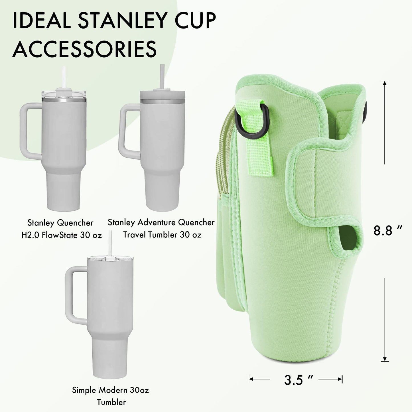 JEBEALUO Water Bottle Carrier Bag with Phone Pocket for Stanley Cup 40/30 oz, Water Bottle Holder with Adjustable Strap& Straw Cover, Stanley Cup Accessories (Mint Green)