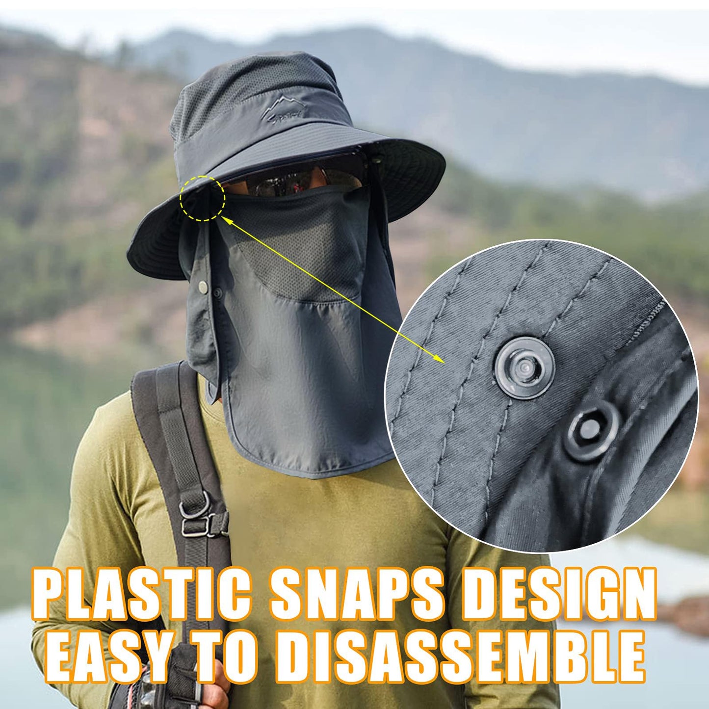 Sun Hats for Men Women Fishing Hat UPF 50+ Breathable Wide Brim Summer UV Protection Hat with Face Cover & Neck Flap