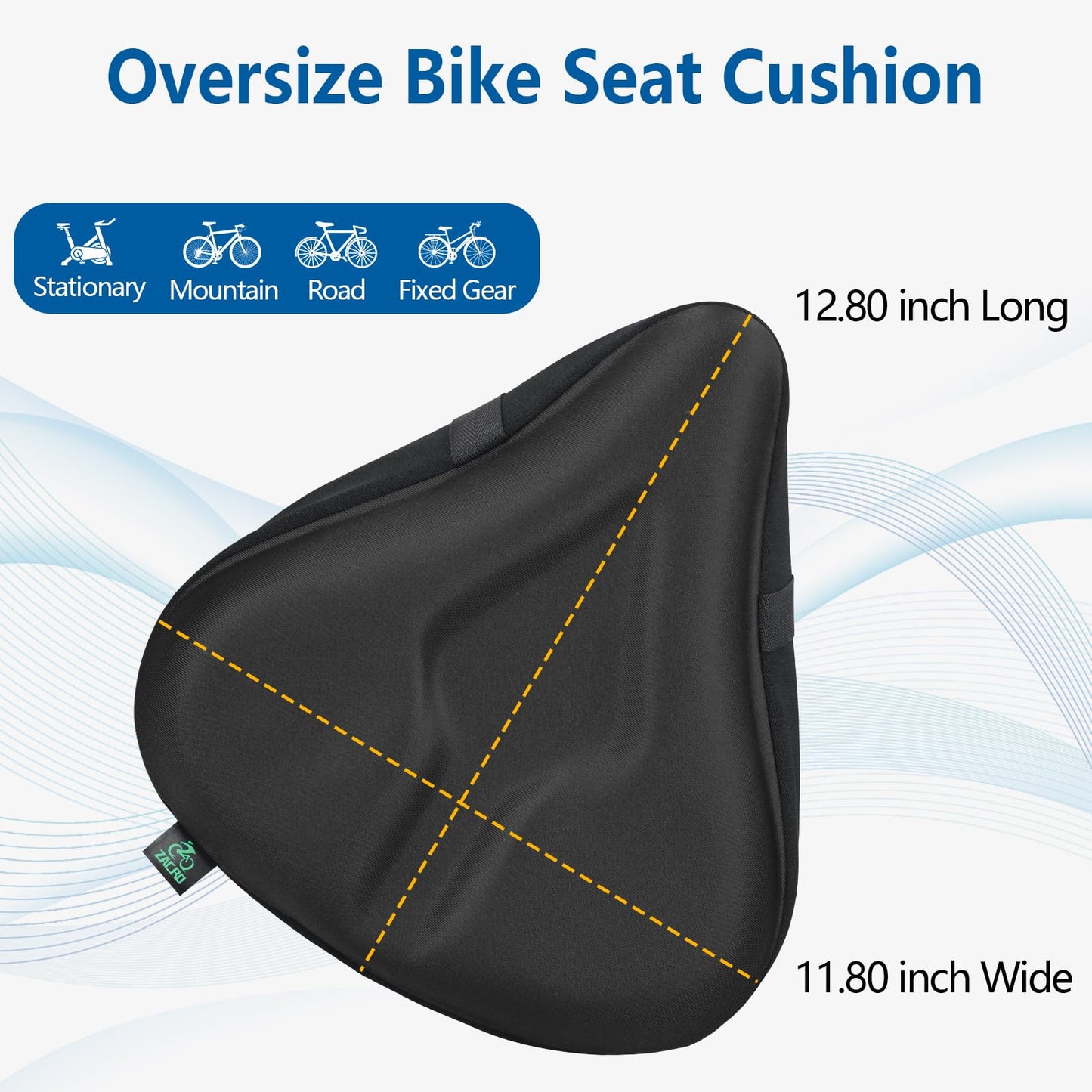 Zacro Bike Seat Cushion - Padded Gel Bike Seat Cover, Compatible with Peloton, Adjustable for Men & Womens Comfort on Stationary Exercise, Mountain and Road Bicycle Seats
