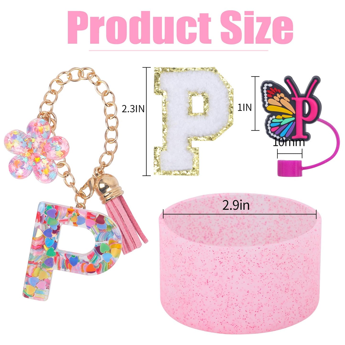 LA KEN DU Use for Stanley Cup Accessories Charms 40oz 30oz,Compatible with Stanley Cup Letter Charms for Handle Silicone Boot,Straw Cover Topper & Sticker(P)