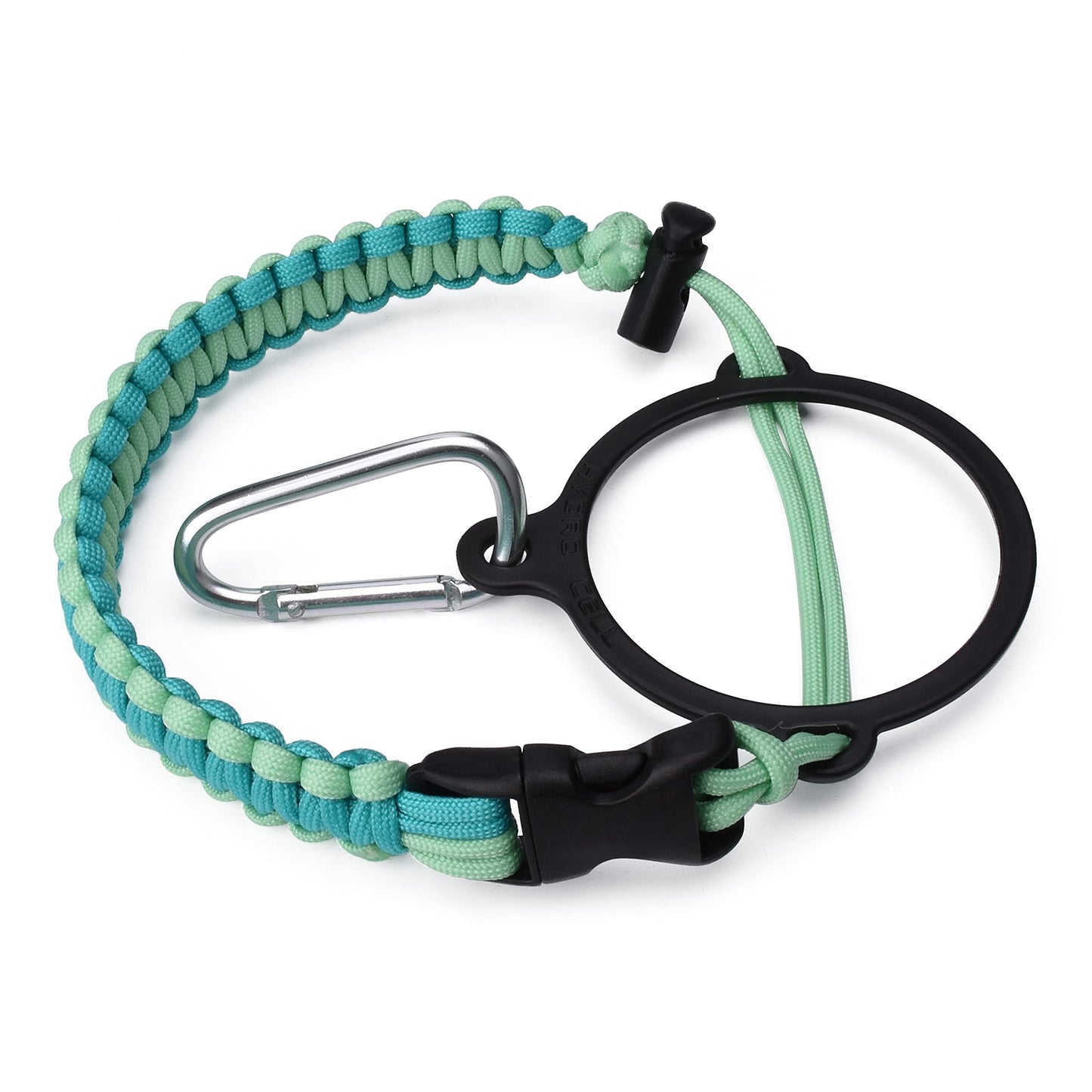 HYDRO CELL Paracord Handle for Wide Mouth Water Bottles - Carrier Strap w/Attachment Ring and Carabiner Accessory. Compatible w/ 64oz, 40oz 32oz, 24oz, 18oz, 14oz Insulated Bottles (Mint/Green)