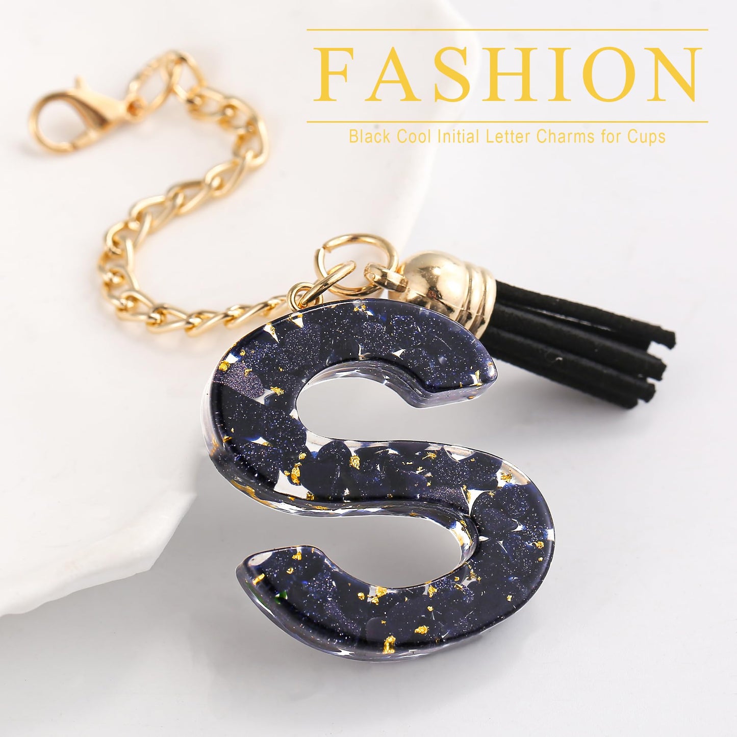 Letter Charm Accessories for Stanley Cup 1 PCS Cute Initial Keychain Handle Charm for Stanley Tumbler for Women Black Letter S