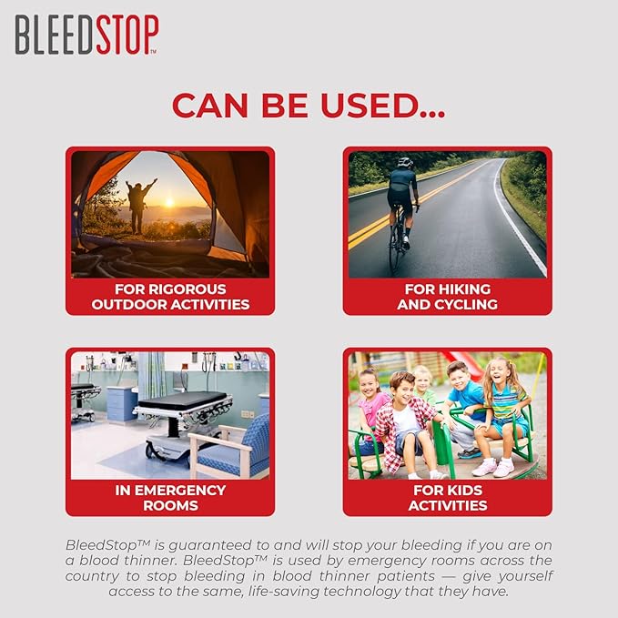 BleedStop™ First Aid Powder for Blood Clotting, Trauma Kit, Blood Thinner Patients, Camping Safety, and Survival Equipment for Moderate to Severe Bleeding Wounds or Nosebleeds 5 Pack 15g
