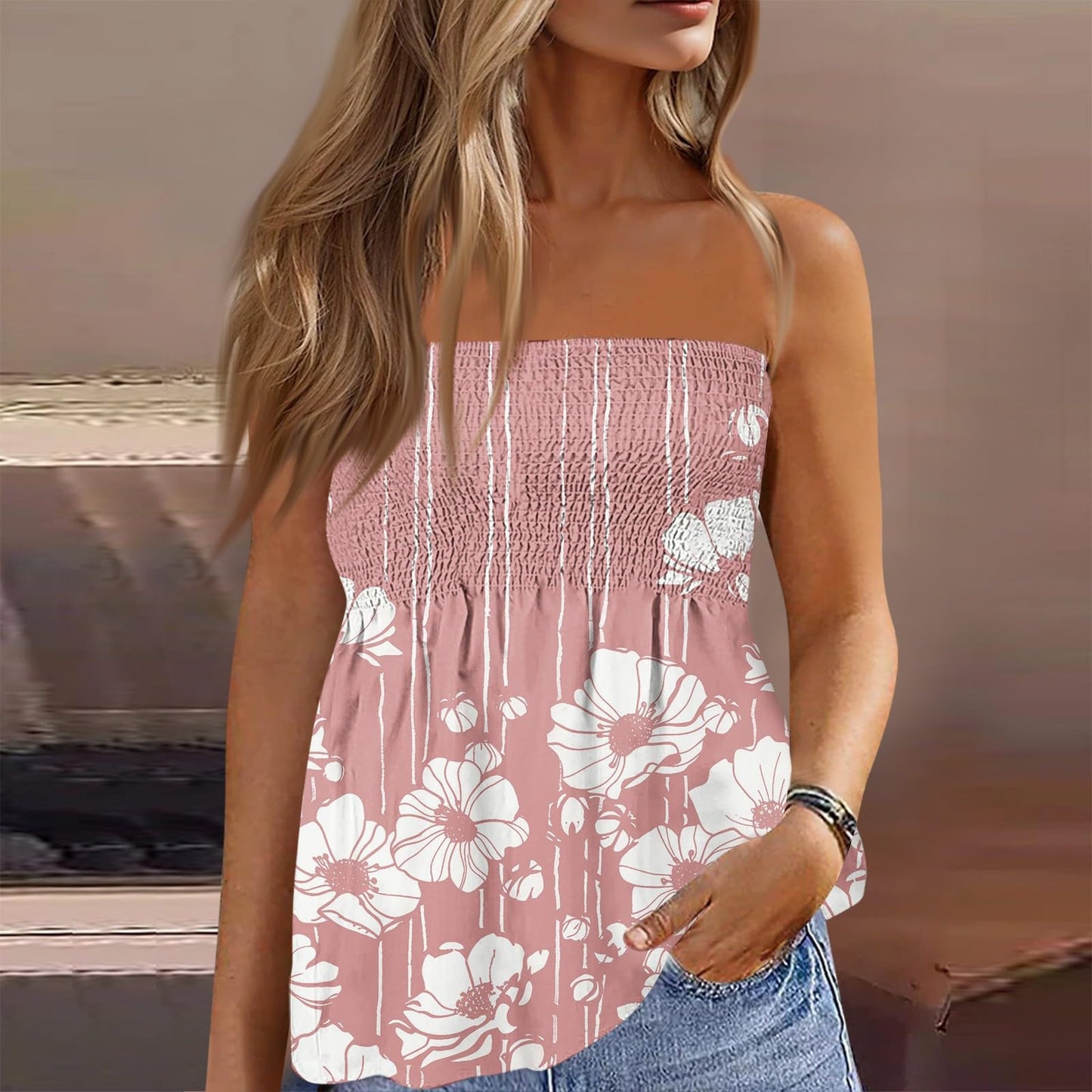 Generic Tube Tops for Women Y2k Maternity Loose Tank Top Tube Skirt Plus Size Womens Sexy Tops Under 10 2024 Backless Shirts for Women Dress Leopard Tunic Tank Apparel Shorts(Large,3-Light Pink)