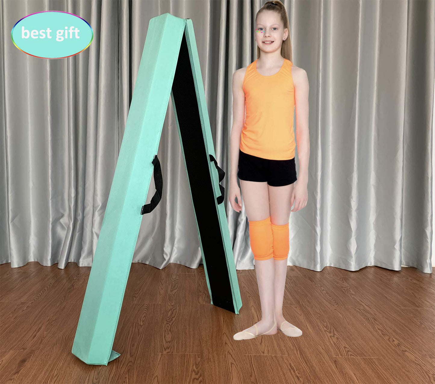 Marfula 6 FT / 8 FT / 9 FT Gymnastics Balance Beam Floor Folding Beam - Extra Firm - Suede Cover - Anti Slip Bottom with Carry Bag For Kids/Adults Home Use (Teal, 6 FT)