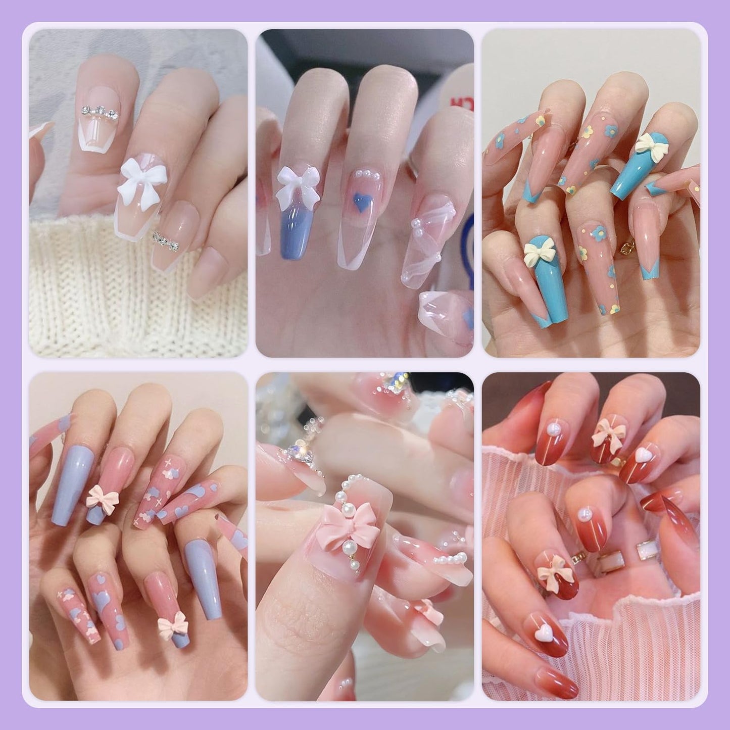 1 Box 3D Bow Charms and Flatback Pearls Set 3, 120 Pcs Cute Bow Charms for Design + 2-4mm White Pearls With Pickup Tweezer and Pencil for Nail Art Decoration
