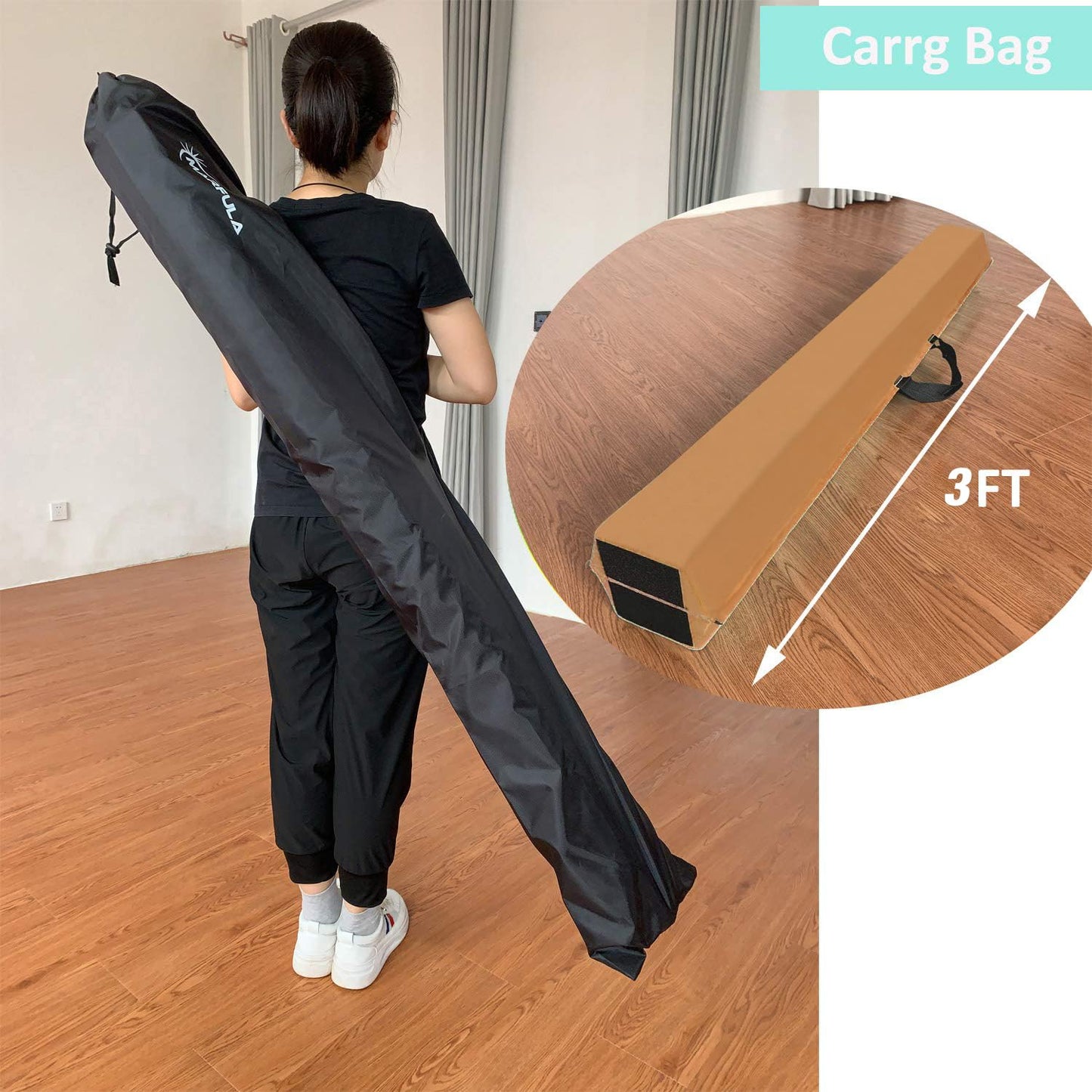 Marfula 6 FT / 8 FT / 9 FT Folding Gymnastics Beam Foam Balance Floor Beam - Extra Firm - Suede Cover - Anti Slip Bottom with Carry Bag For Kids/Adults Home Use