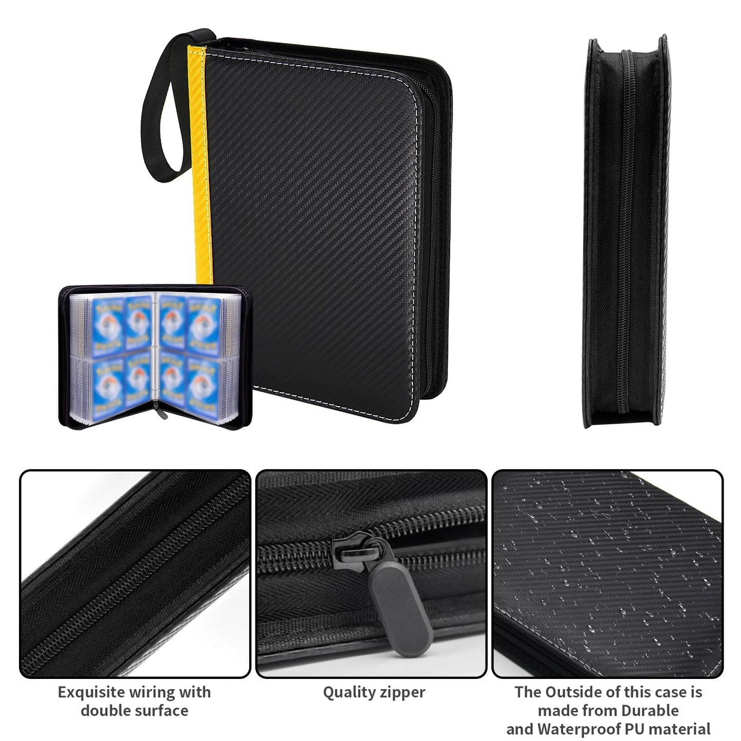 MaoKea Card Binder For Card 4-Pocket Sleeves with 440 Cards Holder,Game Collection Binder Card Holder Of Fit for TCGcard album,game card Yugioh Trading Sports Cards (Yellow and black)