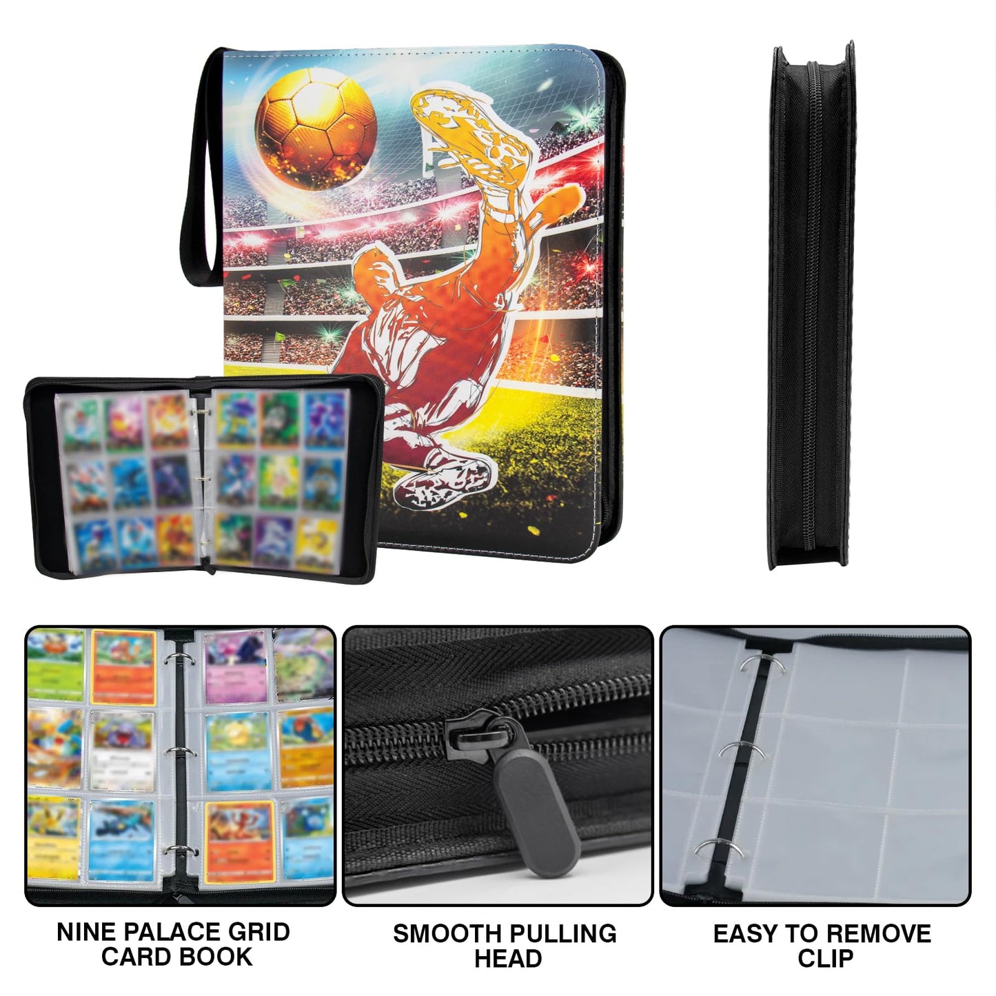 MaoKea Card Binder For Card 4-Pocket Sleeves with 440 Cards Holder,Game Collection Binder Card Holder Of Fit for TCGcard album,game card Yugioh Trading Sports Cards (9 pocket Football 5)