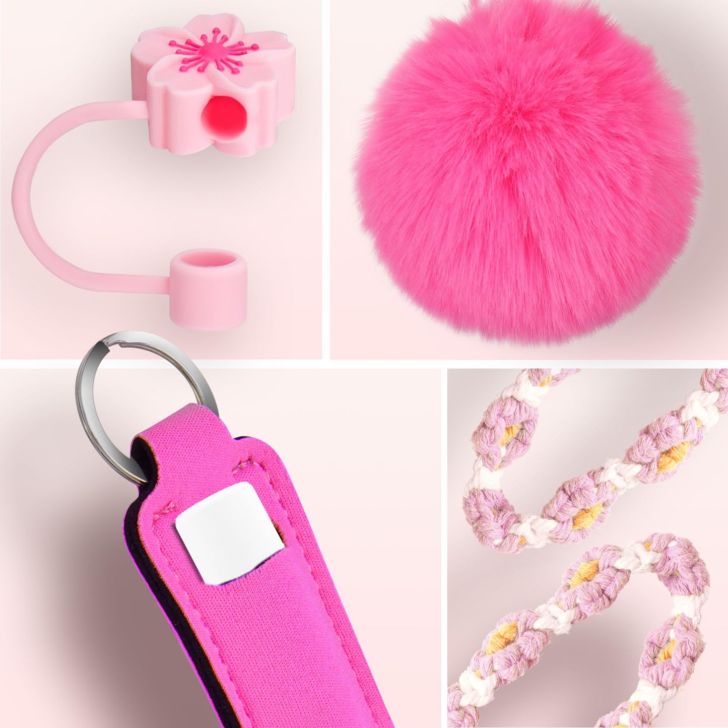 Mity rain Cup Accessories for Stanley Cup 30oz 40oz Tumbler with Handle, Including Water Bottle Handle Strap, Chapstick Holder, Boot, Keychain Charms, Straw Topper Cover Cap for Stanley (Pink)