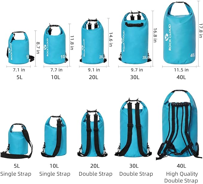 ROCK CLOUD Dry Bag Waterproof 20L Dry Sack for Kayaking Rafting Boating Beach Surfing Swimming Canoe Camping Hiking Fishing Ski, Lake Blue