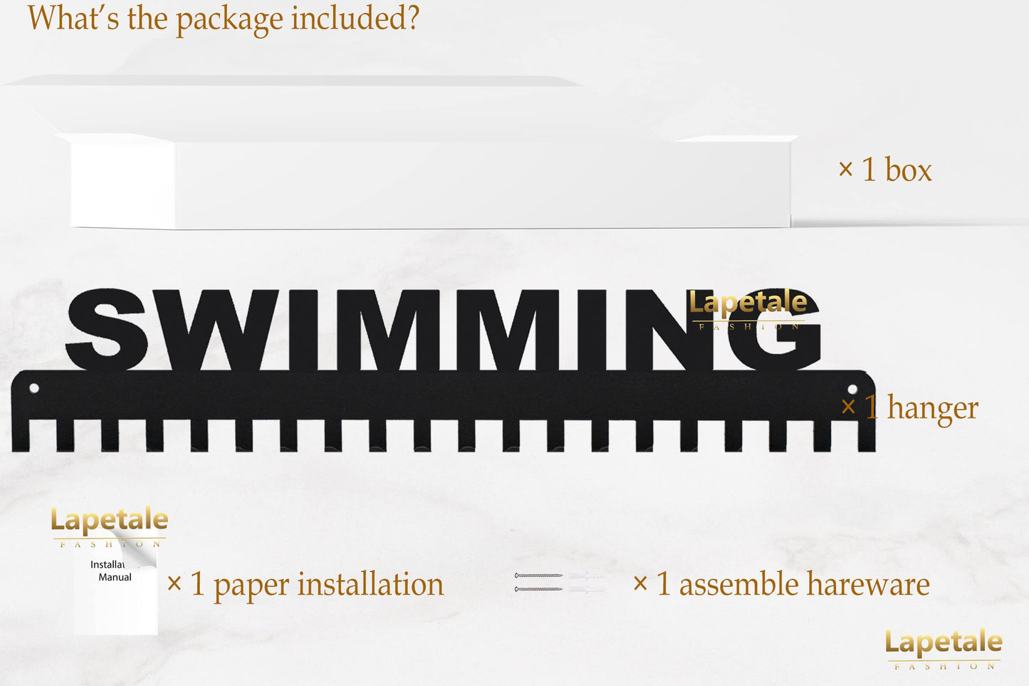 Lapetale Fashion Swimming Medal Hanger Display Medal Holder Hanger Display Rack Frame with 20PCS Hanging Hooks Upgraded Extension Hooks Easy Install Easy to Use Swimming Medal Display Rack