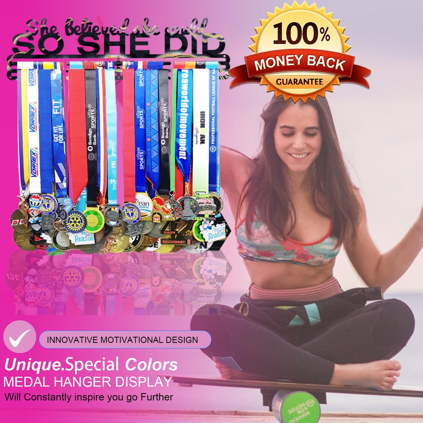 Lapetale Fashion Medal Hanger Holder Display Wall Rack Frame Shelf in 16" long-Medal Hanger Awards Ribbon Cheer,gymnastics,soccer,softball Holder Display Custom Rack for Sports Medals Easy to Install