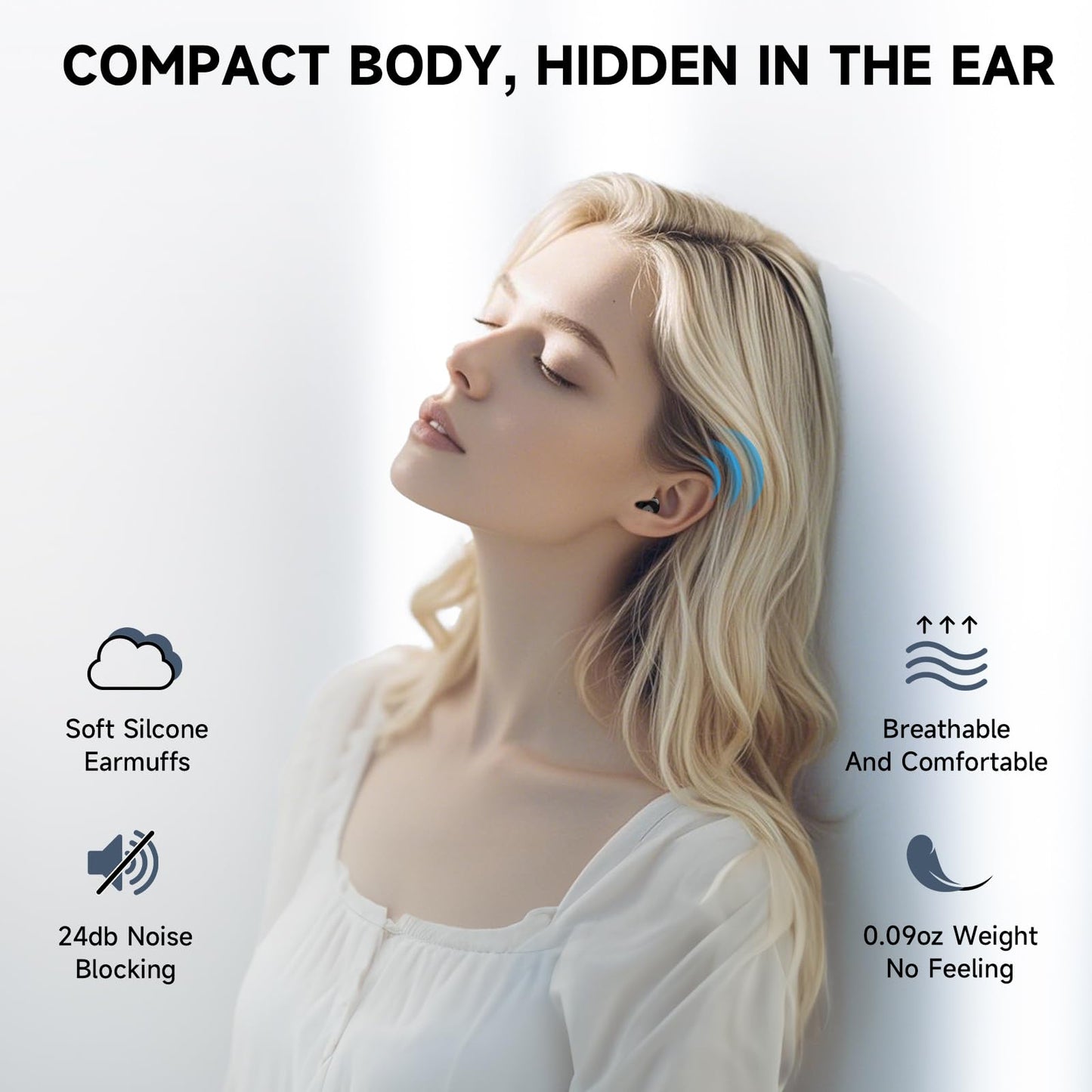 Mudtun Invisible Sleep Earbuds, Smallest Sleep Headphones for Side Sleepers Low Profile Micro Tiny Discreet Hidden Earbuds for Work, Wireless Mini IPX5 Waterproof for Small Ear Canals, DeepBlack