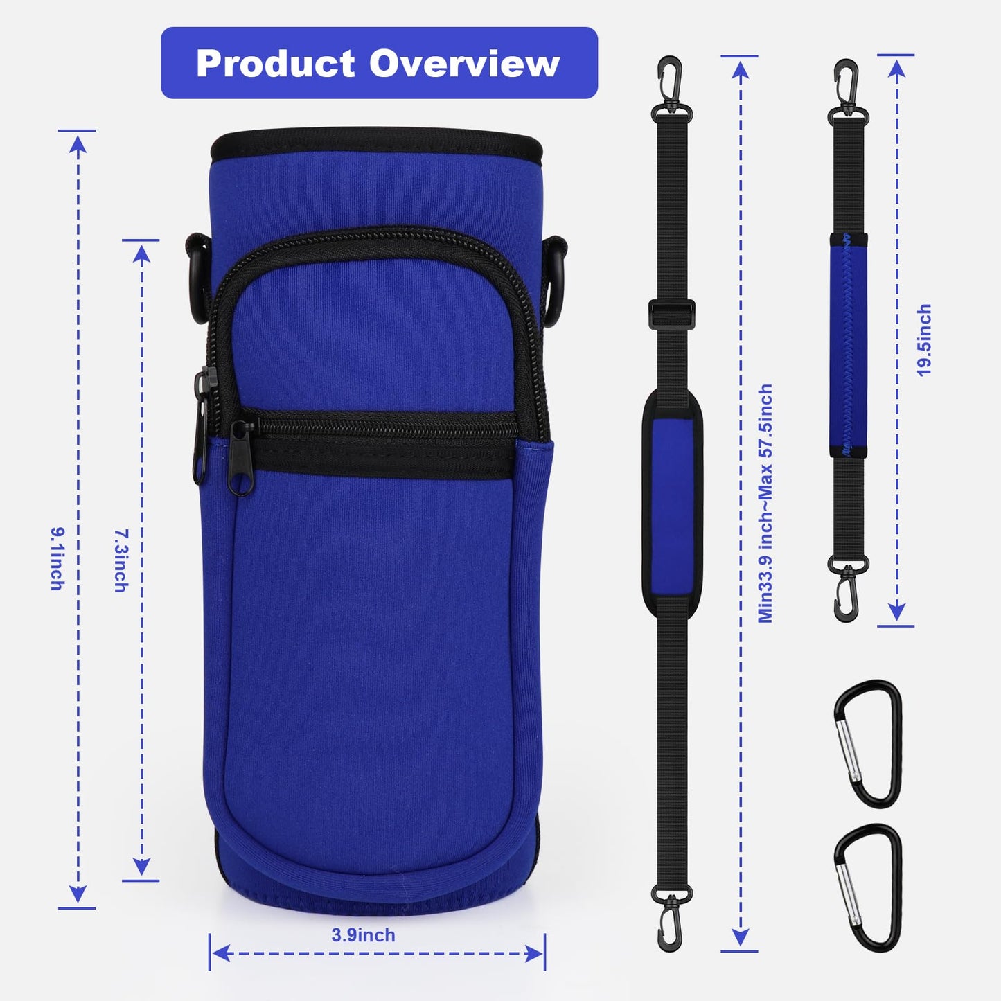 Bstge Water Bottle Holder with Strap, Water Bottle Carrier Bag with Phone Pocket, Shoulder Hand Strap Insulated Neoprene 32 oz Water Bottle Sleeve for Walking Hiking Camping Gym(Blue)