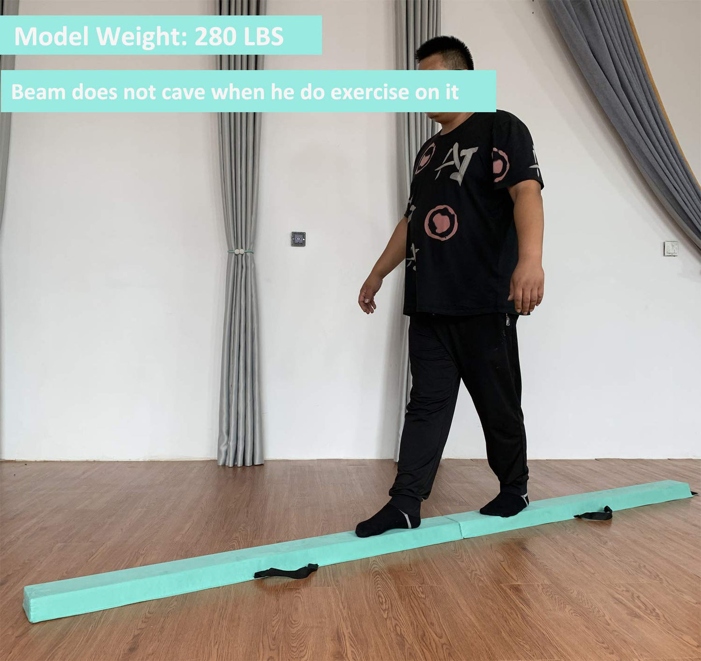 Marfula 6 FT / 8 FT / 9 FT Gymnastics Balance Beam Floor Folding Beam - Extra Firm - Suede Cover - Anti Slip Bottom with Carry Bag For Kids/Adults Home Use (Teal, 6 FT)