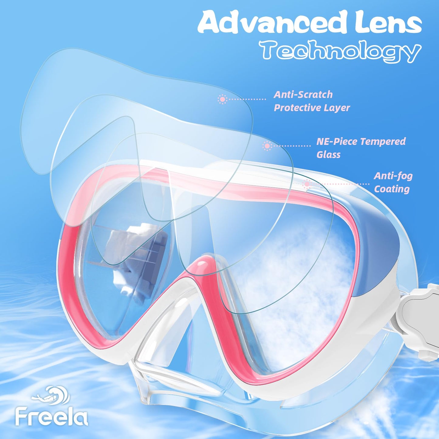 Freela Kids Swim Goggles for Kids Girls Boys 6-14 3-6 8-12 4-7 with Nose Cover, Water Pool Beach Swimming Goggles Mask for Childrens Toddler Age 4 5 Tempered Glass Anti Fog Waterproof 180° Clear View