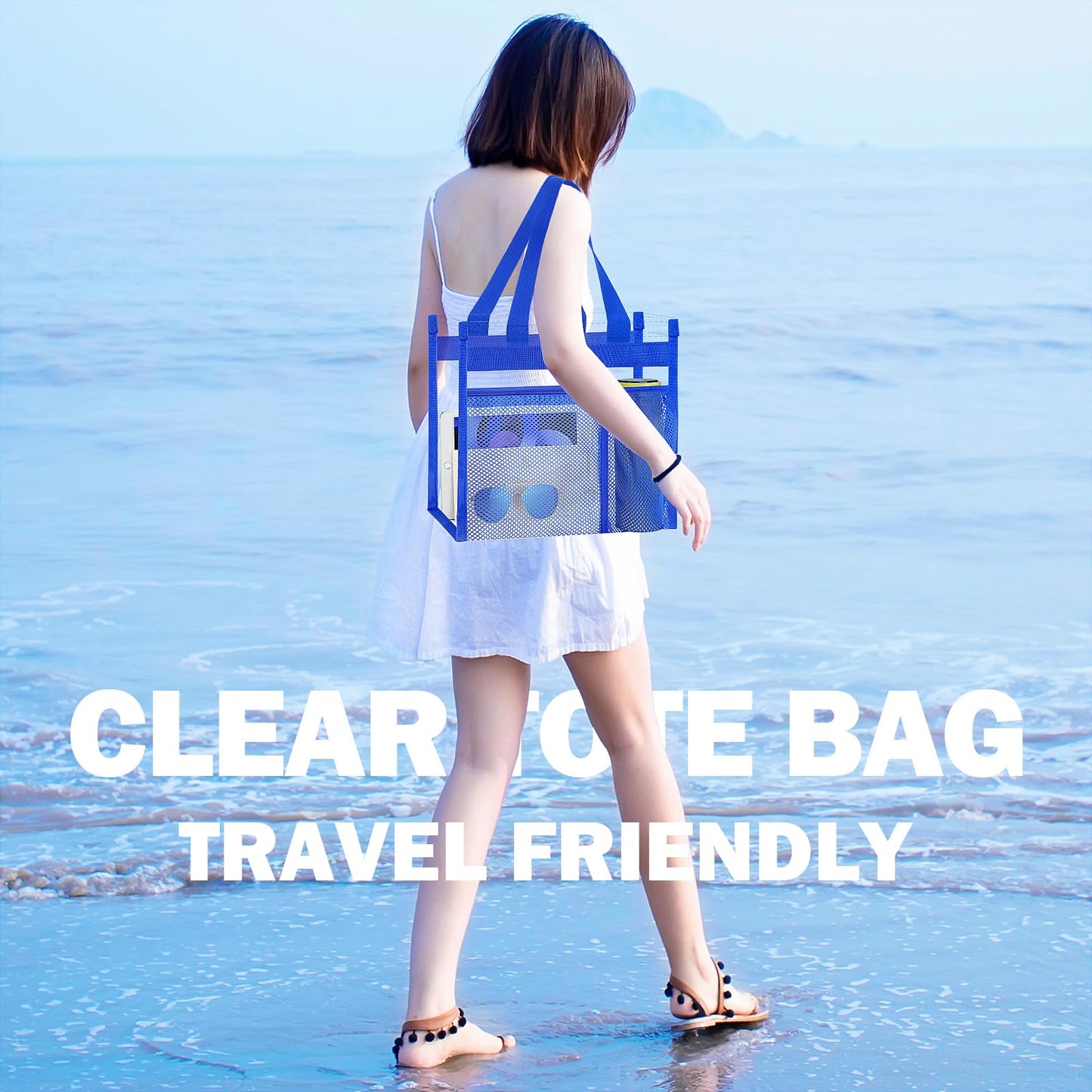 NATURAL STYLE 2-PACK Clear Bag Stadium Approved, Multifunction Clear Tote Bag for Travel Festival Work Sports Events Concerts Games (Blue)
