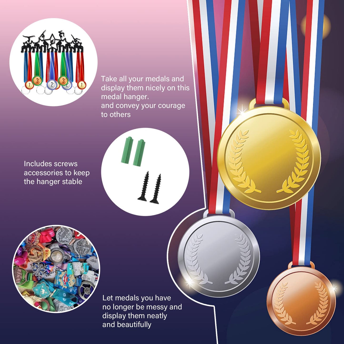 SUPERDANT Gymnastics Medal Hook Stars Medal Holder Display Hanger Rack Sports Metal Wall Mount with 17 Hooks for 60+ Hanging Medal Rack Display Competition Medal Holder Display Wall Hanging