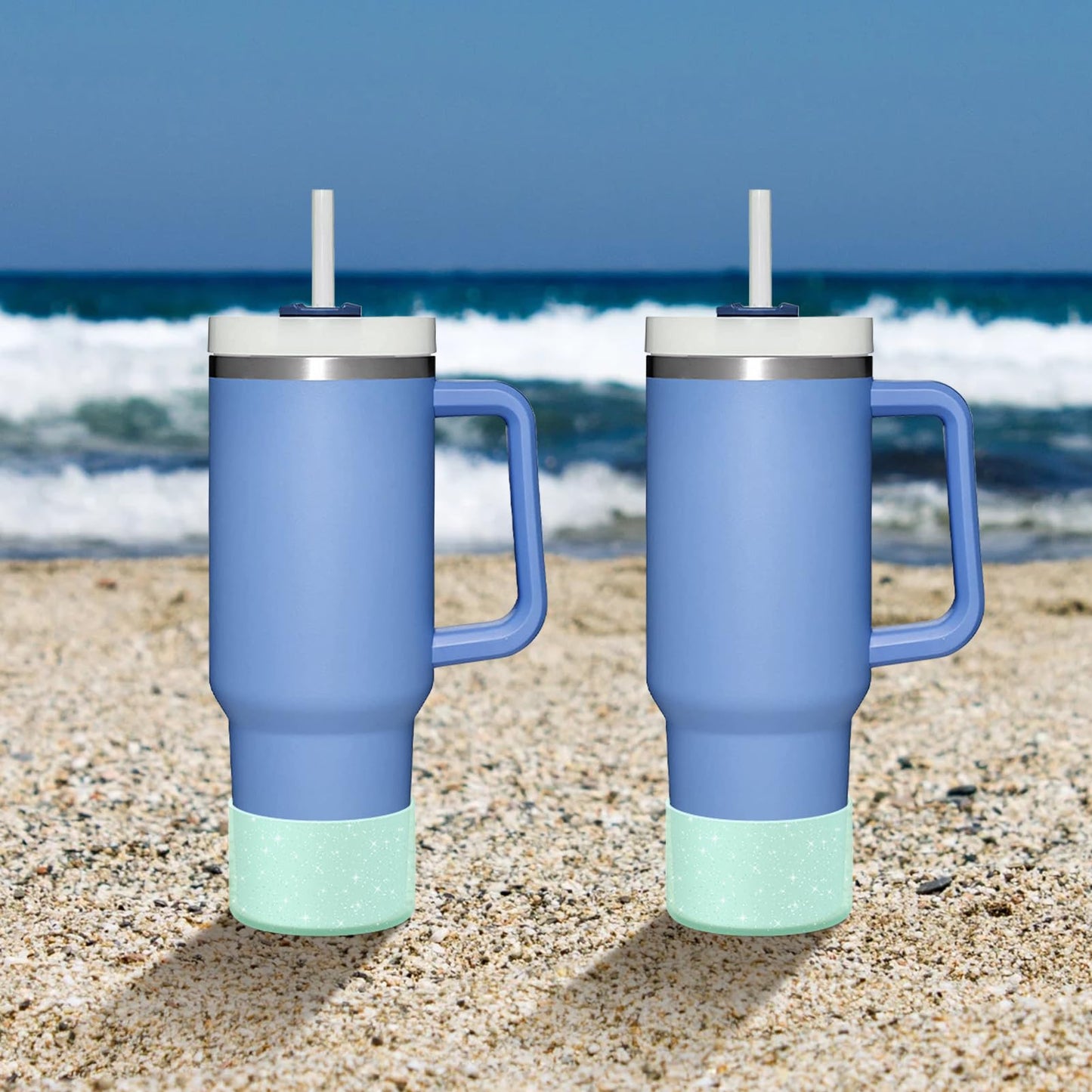 WUQID 2 Pack Bling Silicone Boot Compatible with Stanley Quencher Adventure 40oz & Stanley IceFlow 20oz 30oz, Reduces Dents Protective Water Bottle Bottom Cover Sleeve Compatible with Stanley Tumbler