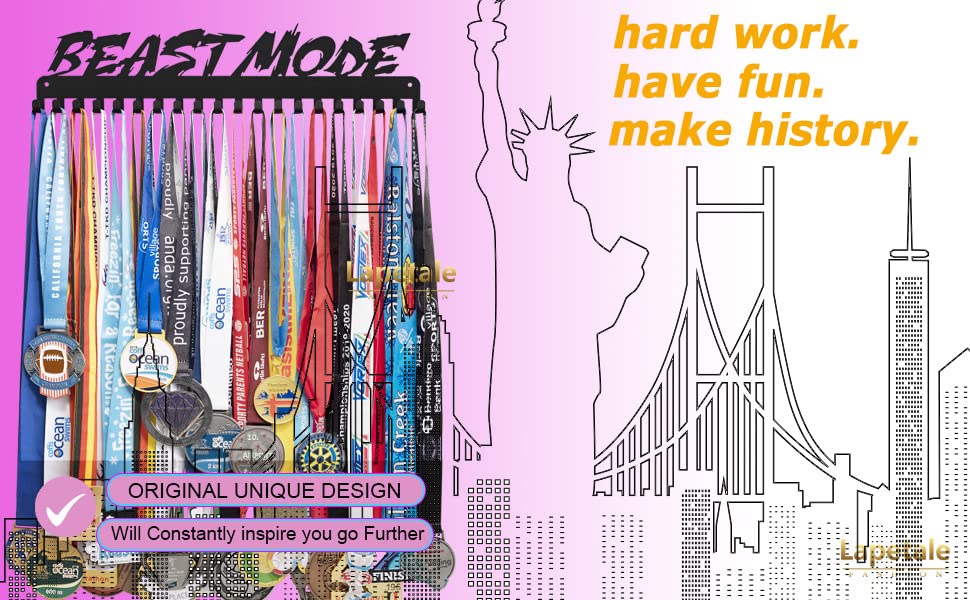 Lapetale Fashion Beast Mode Sports Race Medal Holder Hanger Display Rack Award Ribbon Organizer for Race,Running,Soccer,Gymnastic,Wrestling,Upgraded Extension Hooks Easy Install Easy to Use