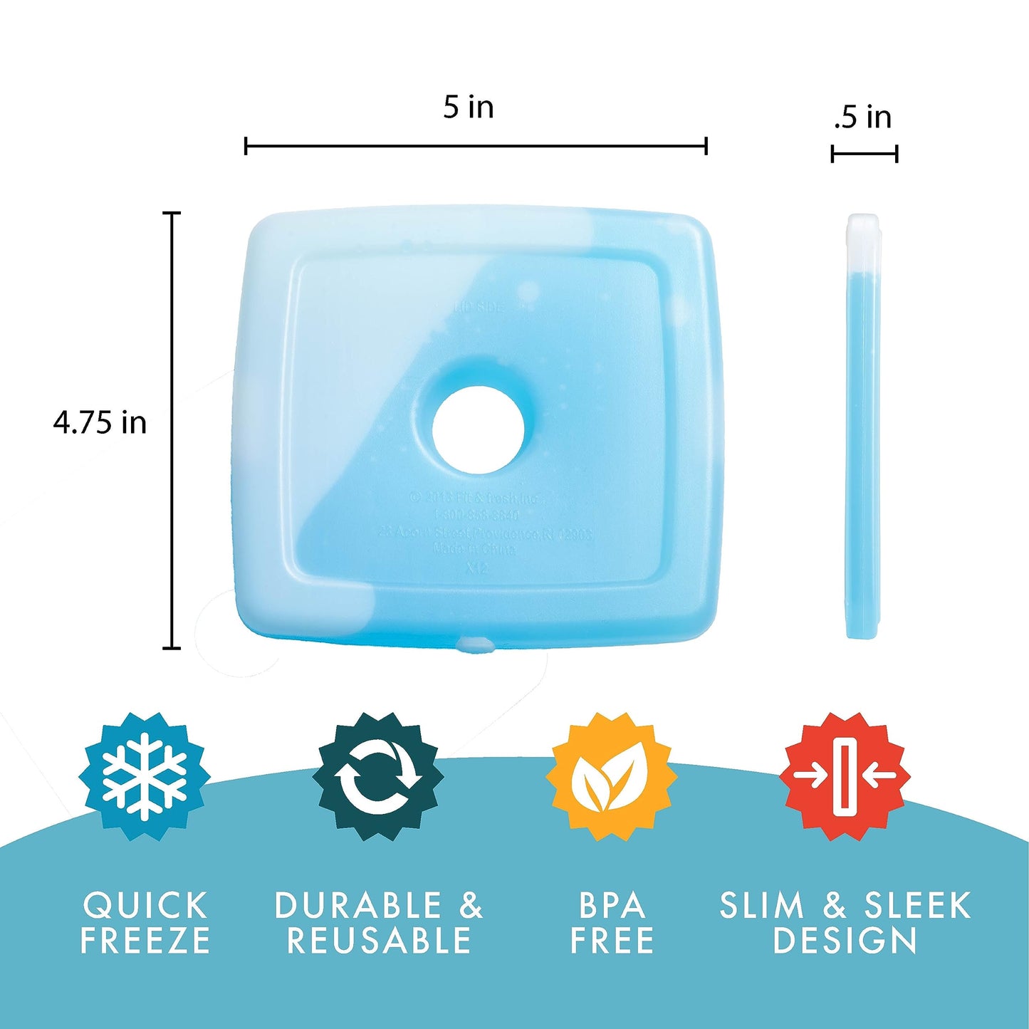 Cool Coolers by Fit + Fresh, Reusable & Long-Lasting Slim Ice Packs, Cold Packs for Lunch Boxes, Ice Packs for Lunch Bags, Green 8 Pack