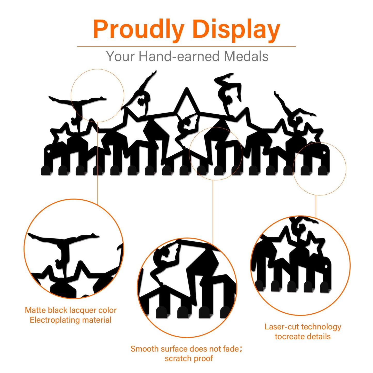 SUPERDANT Gymnastics Medal Hook Stars Medal Holder Display Hanger Rack Sports Metal Wall Mount with 17 Hooks for 60+ Hanging Medal Rack Display Competition Medal Holder Display Wall Hanging