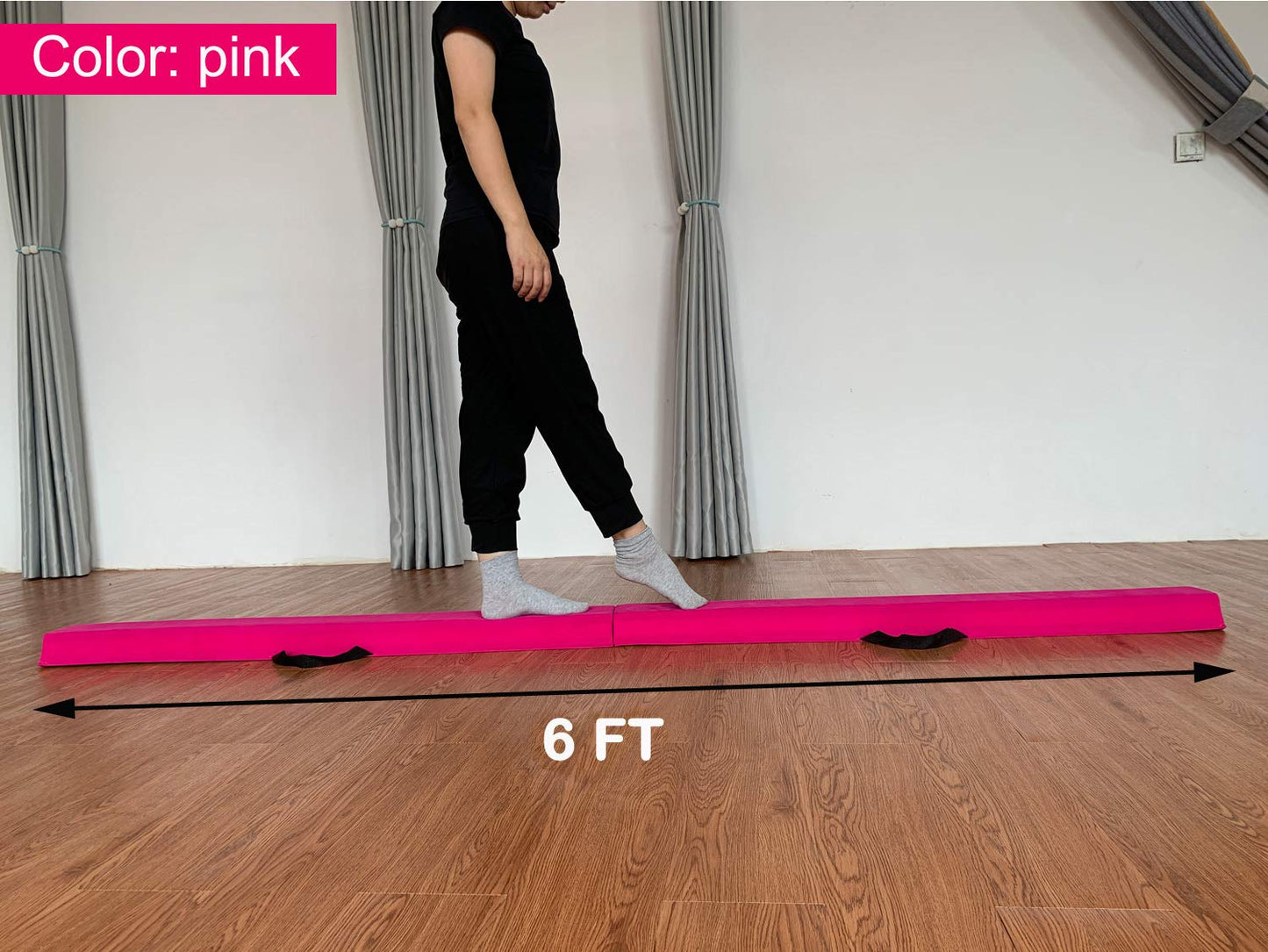 Marfula 6 FT / 8 FT / 9 FT Gymnastics Balance Beam Foam Folding Floor Balance Beam - Extra Firm - Suede Cover - Anti Slip Bottom with Carry Bag for Kids/Adults Home Use (Pink, 6 FT)