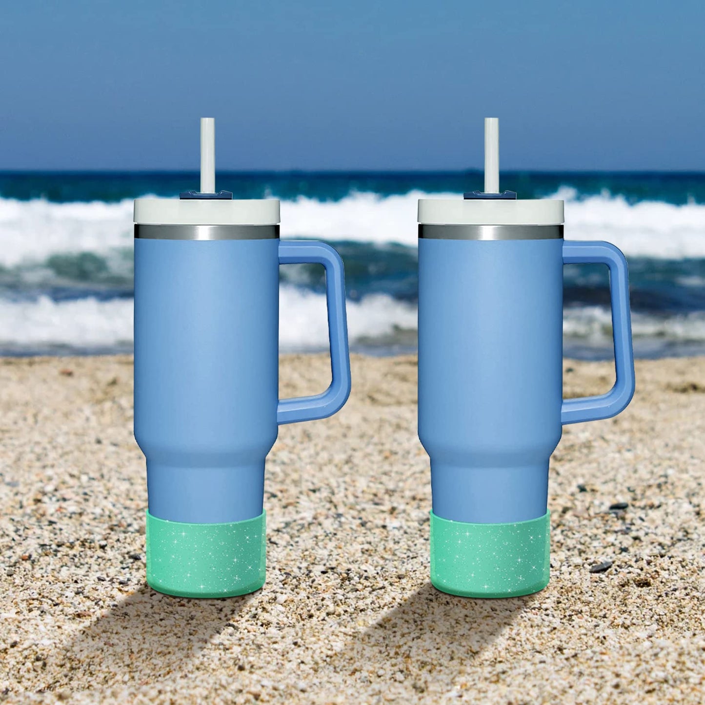 WUQID 2 Pack Bling Silicone Boot Compatible with Stanley Quencher Adventure 40oz & Stanley IceFlow 20oz 30oz, Reduces Dents Protective Water Bottle Bottom Cover Sleeve Compatible with Stanley Tumbler