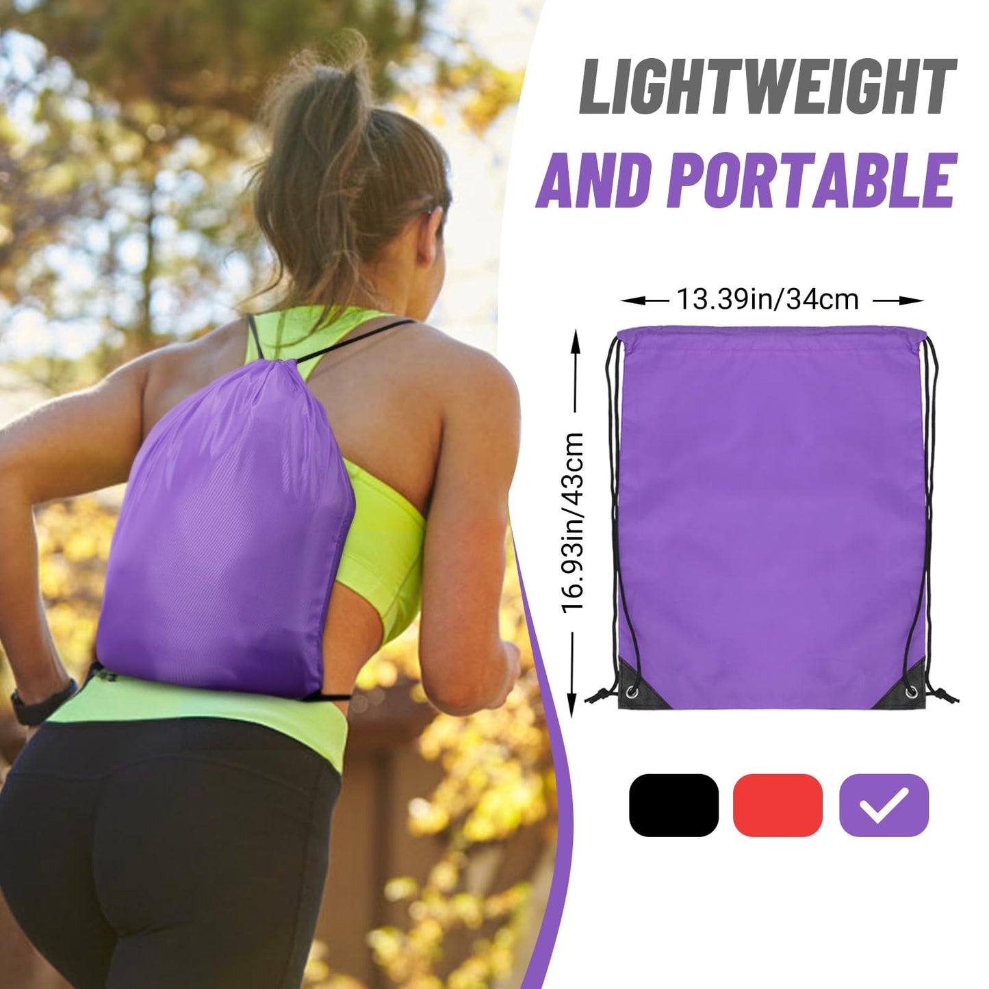Dynvue 12pcs Drawstring Backpack Sport Gym Bag, 13.39"x16.93" Cinch Bags Drawstring Sport Backpack, Water Resistant String Bag for Gym, Reinforced Draw String Bag Pack Bulk for DIY Beach Sport, Purple