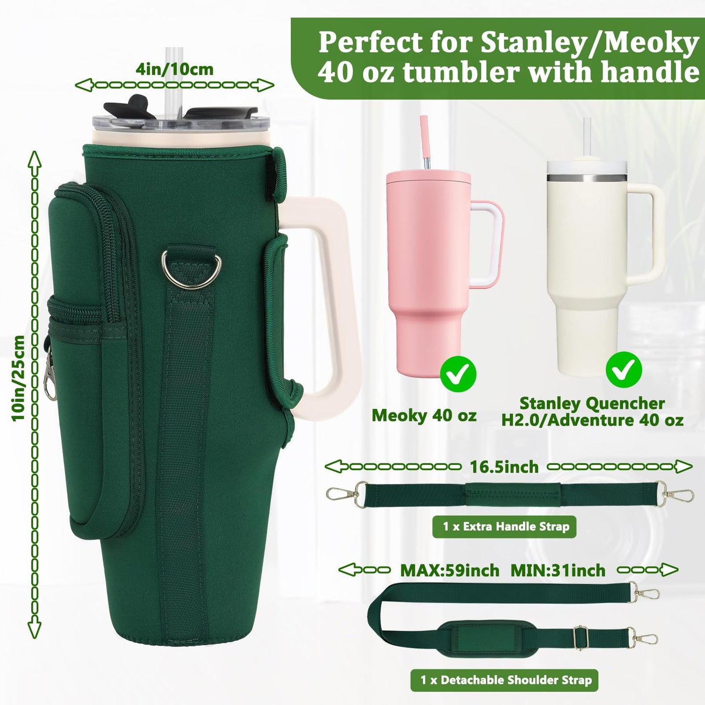 Water Bottle Carrier Bag with Phone Pocket Compatible with Stanley/Meoky 40 oz Tumbler with Handle,Neoprene Water Bottle Holder Pouch with Adjustable Strap Compatible with Stanley Cup Accessories