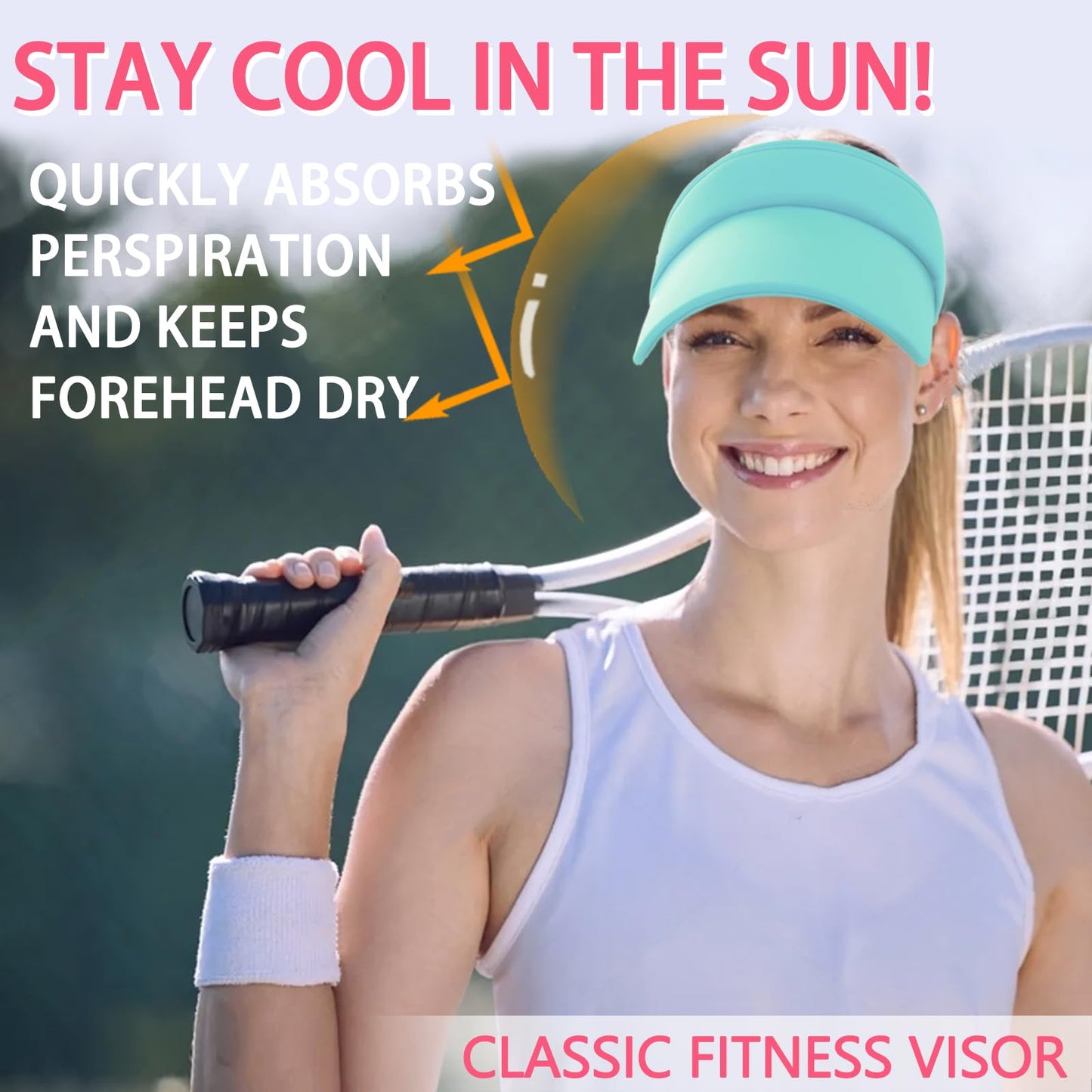 Meilzer Men/Women's Visor for Sun Protection UPF50+ Superlite Sport Hats Adjustable Empty Top Baseball Cap for Golf, Running, and Outdoor Activities Wide Brim Cap 2 Pack (Pink, Blue)