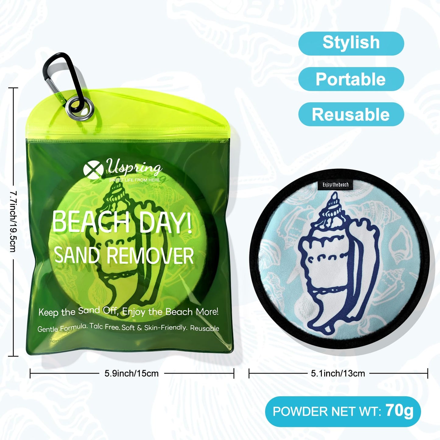Uspring Sand Remover for Beach, Sandscreen Sand Remover Beach Essentials, Sand Removal Bag, Beach Accessories, Vacation Essentials, Beach Must Haves, Free of Talc and Fragrance, Gifts for Women