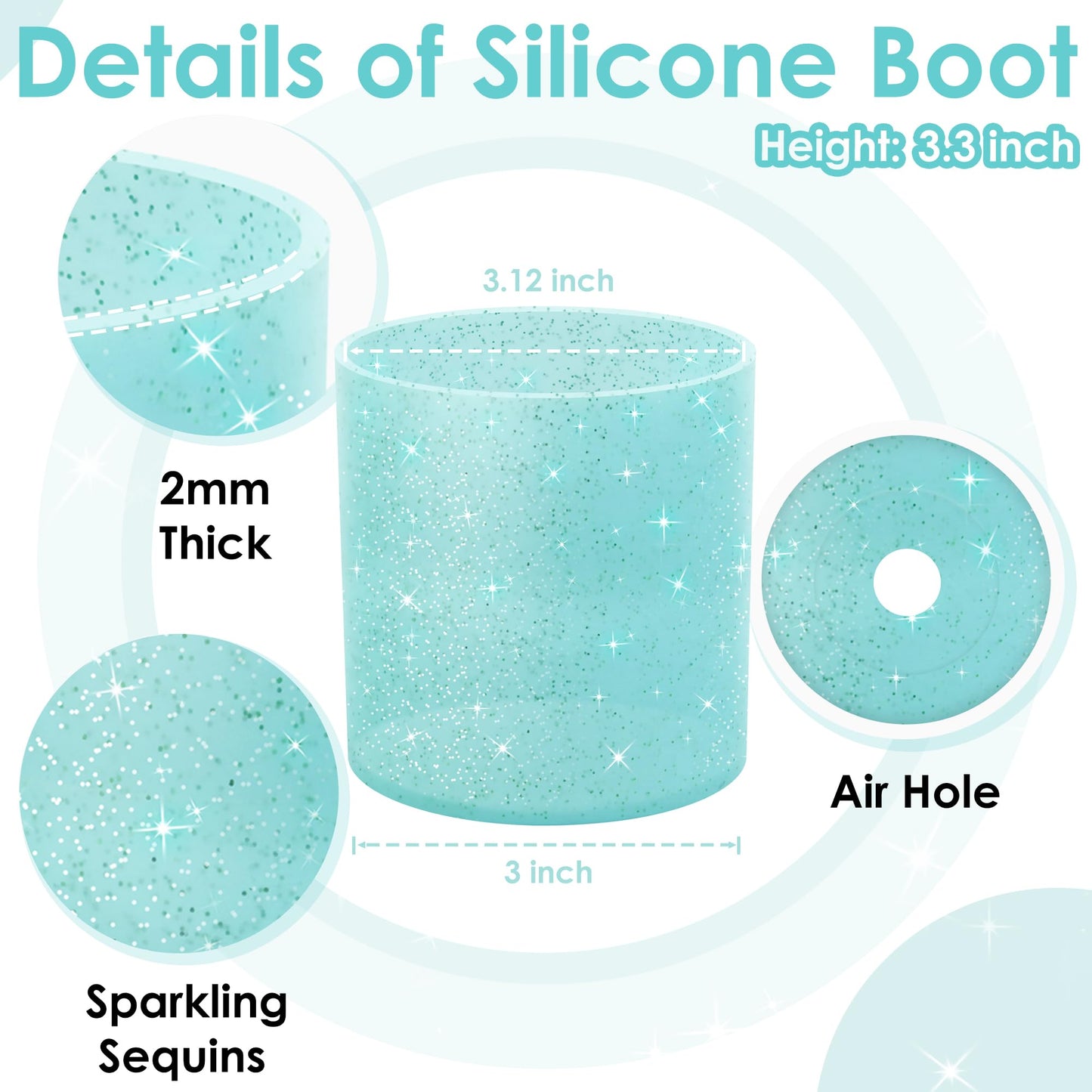 Vmini Full Bottom Protector, Glitter Silicone Boot Compatible with Stanley Quencher 40 oz Tumbler with Handle, Bling Anti-Slip Boot Sleeve for Stanley Cup 40oz Accessories (Mint)
