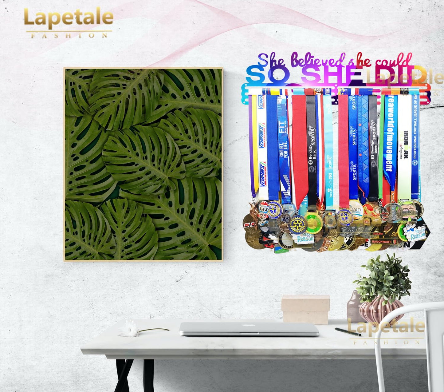 Lapetale Fashion Medal Hanger Holder Display Wall Rack Frame Shelf-Medal Hanger Awards Ribbon Cheer,gymnastics,soccer,softball Easy to Install