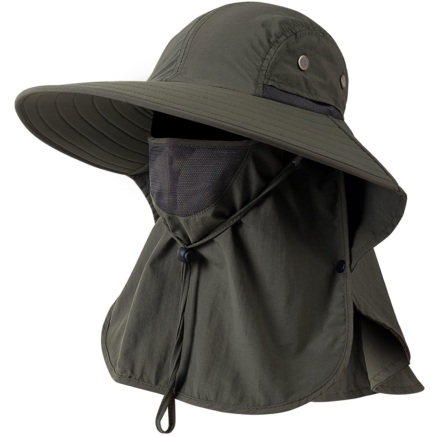 HEEHIPOO Mens Women Fishing Hat UPF 50+ Wide Brim Sun Hat with Face Cover & Neck Flap Green